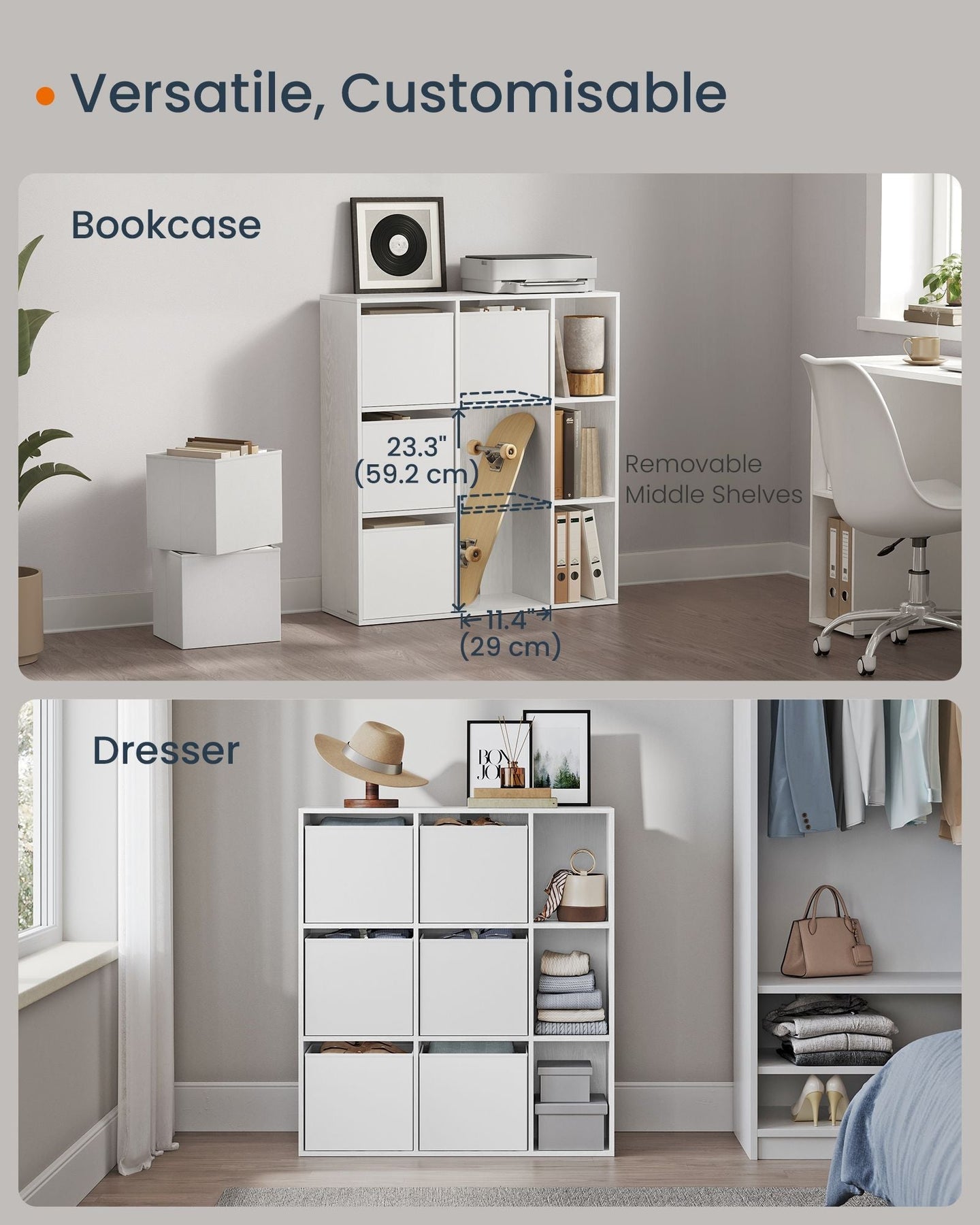 Bookshelf - 6 Fabric Drawers - Engineered Wood - Snow White - Toolless Assembly