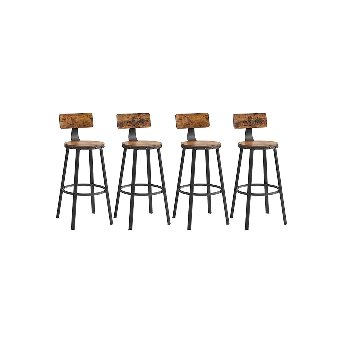 Bar Stools Set of 4 - Steel - Rustic Brown and Black
