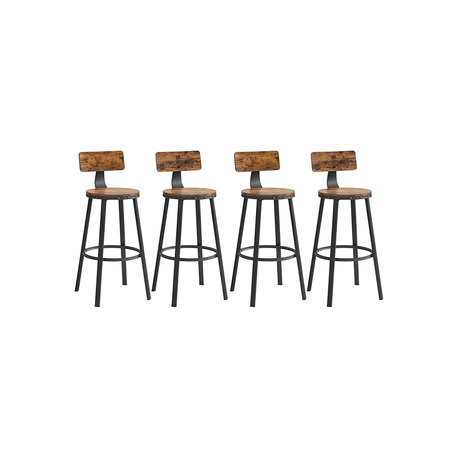 Bar Stools Set of 4 - Steel - Rustic Brown and Black