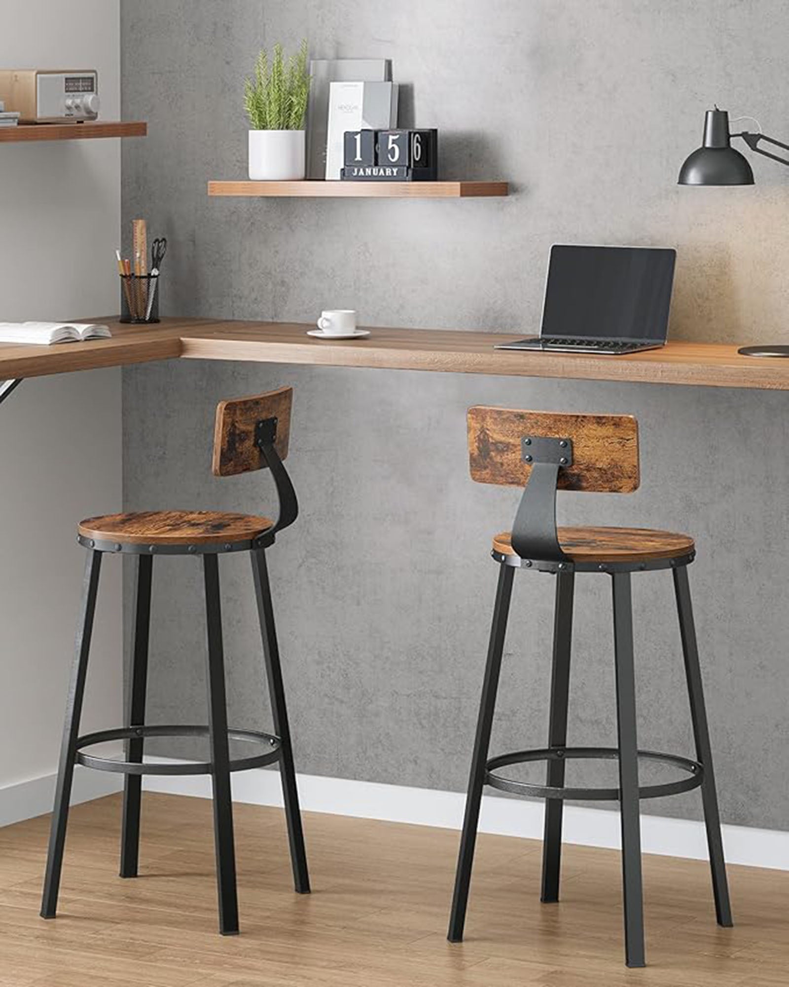 Bar Stools Set of 4 - Steel - Rustic Brown and Black