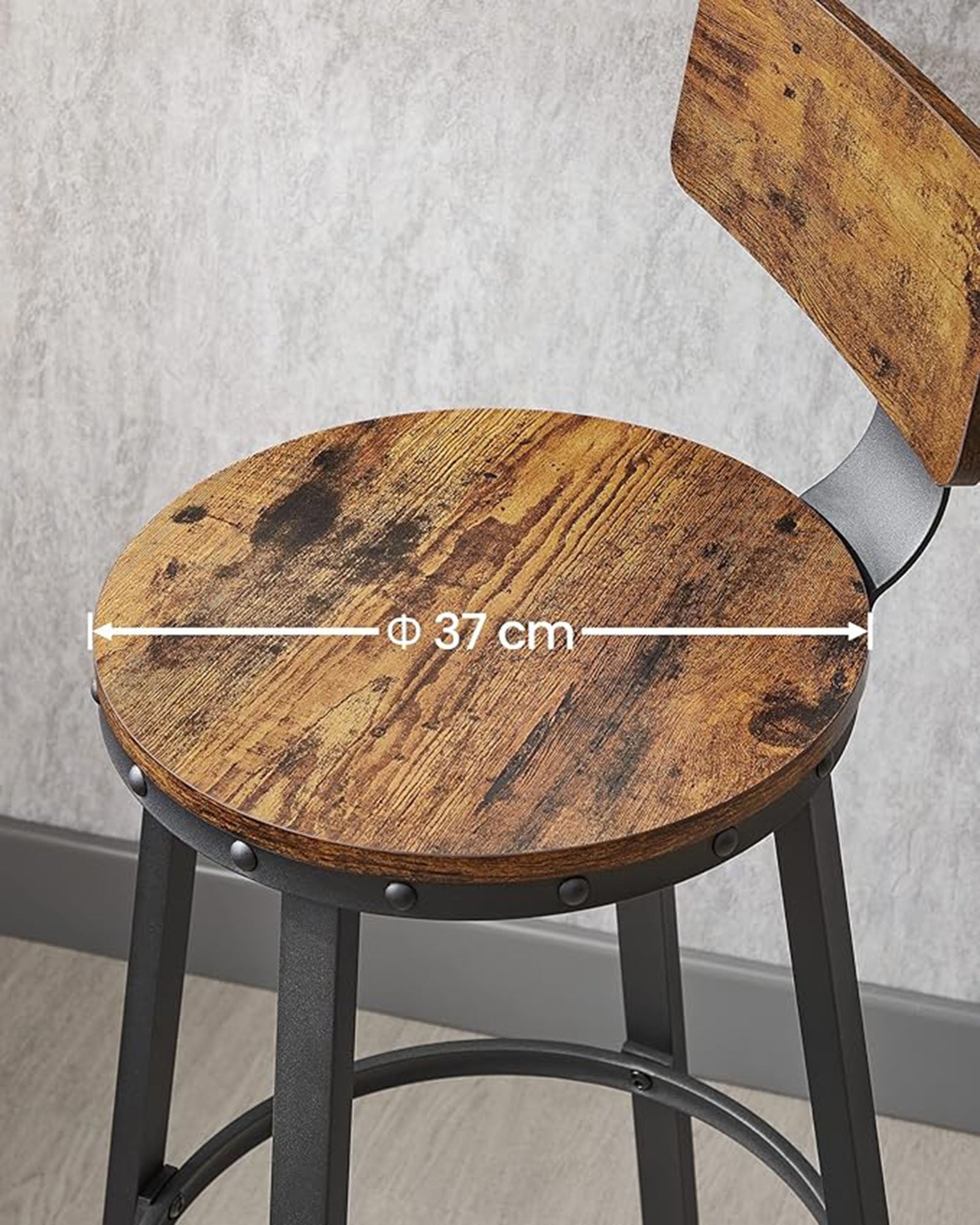 Bar Stools Set of 4 - Steel - Rustic Brown and Black