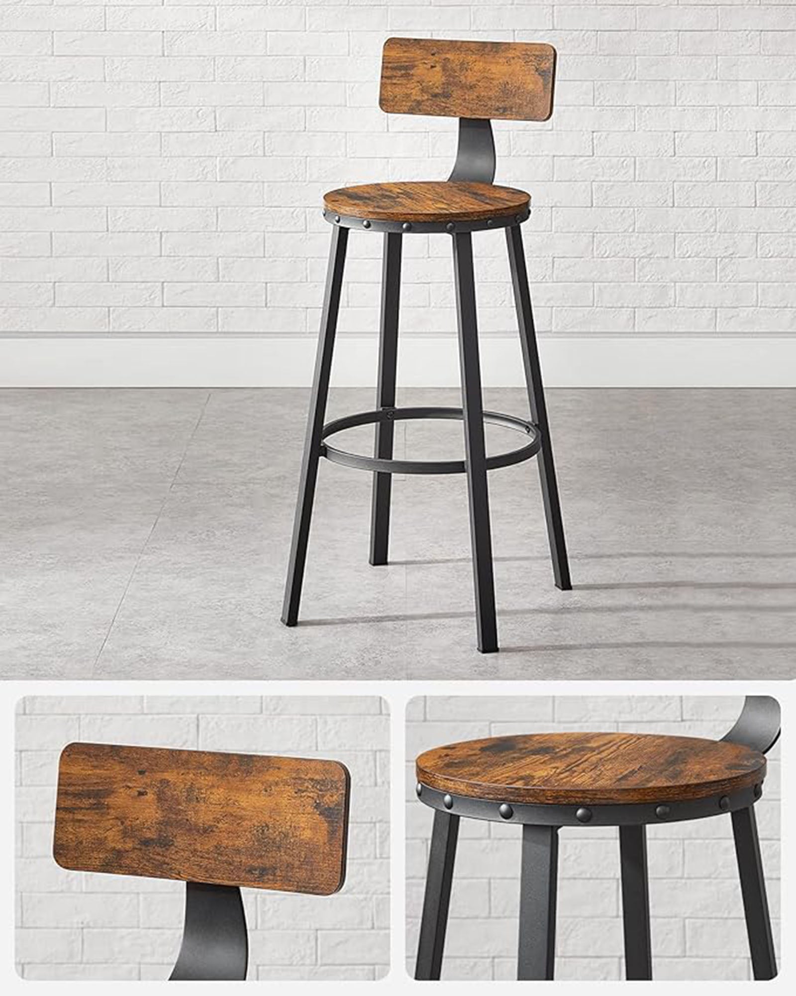 Bar Stools Set of 4 - Steel - Rustic Brown and Black