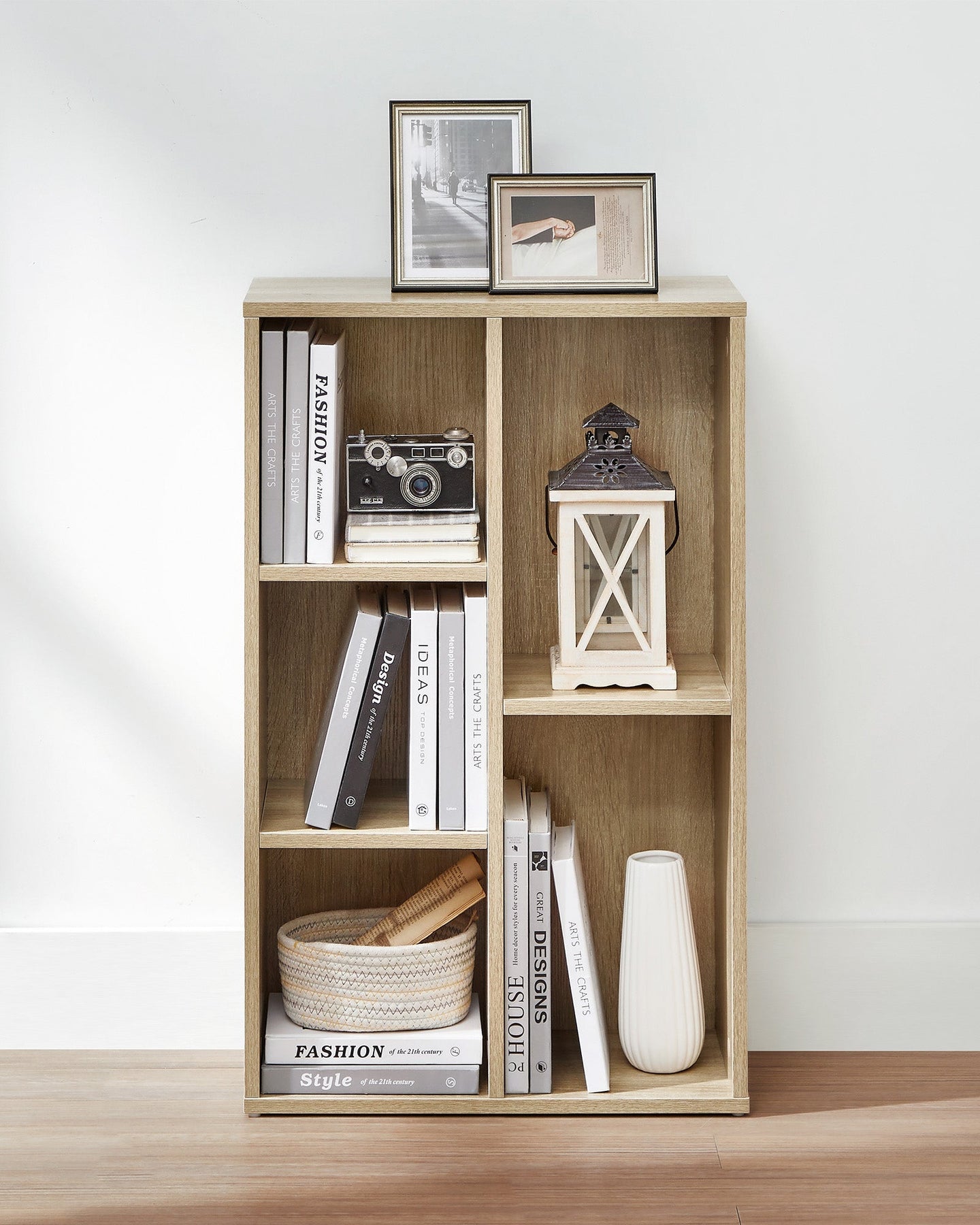 Wooden Bookcase - 5-Cube Design - Oak - Floor Standing Bookshelf