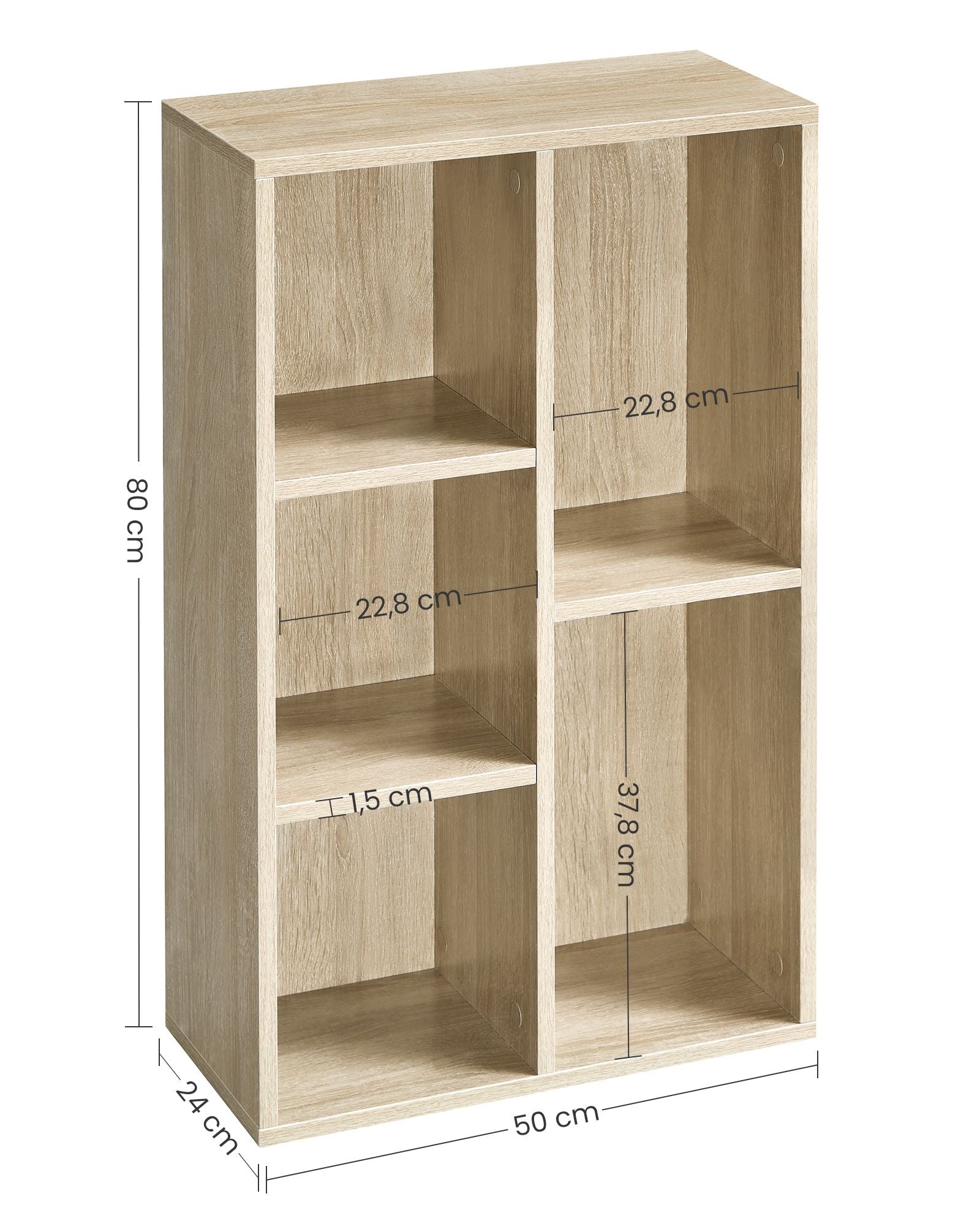 Wooden Bookcase - 5-Cube Design - Oak - Floor Standing Bookshelf
