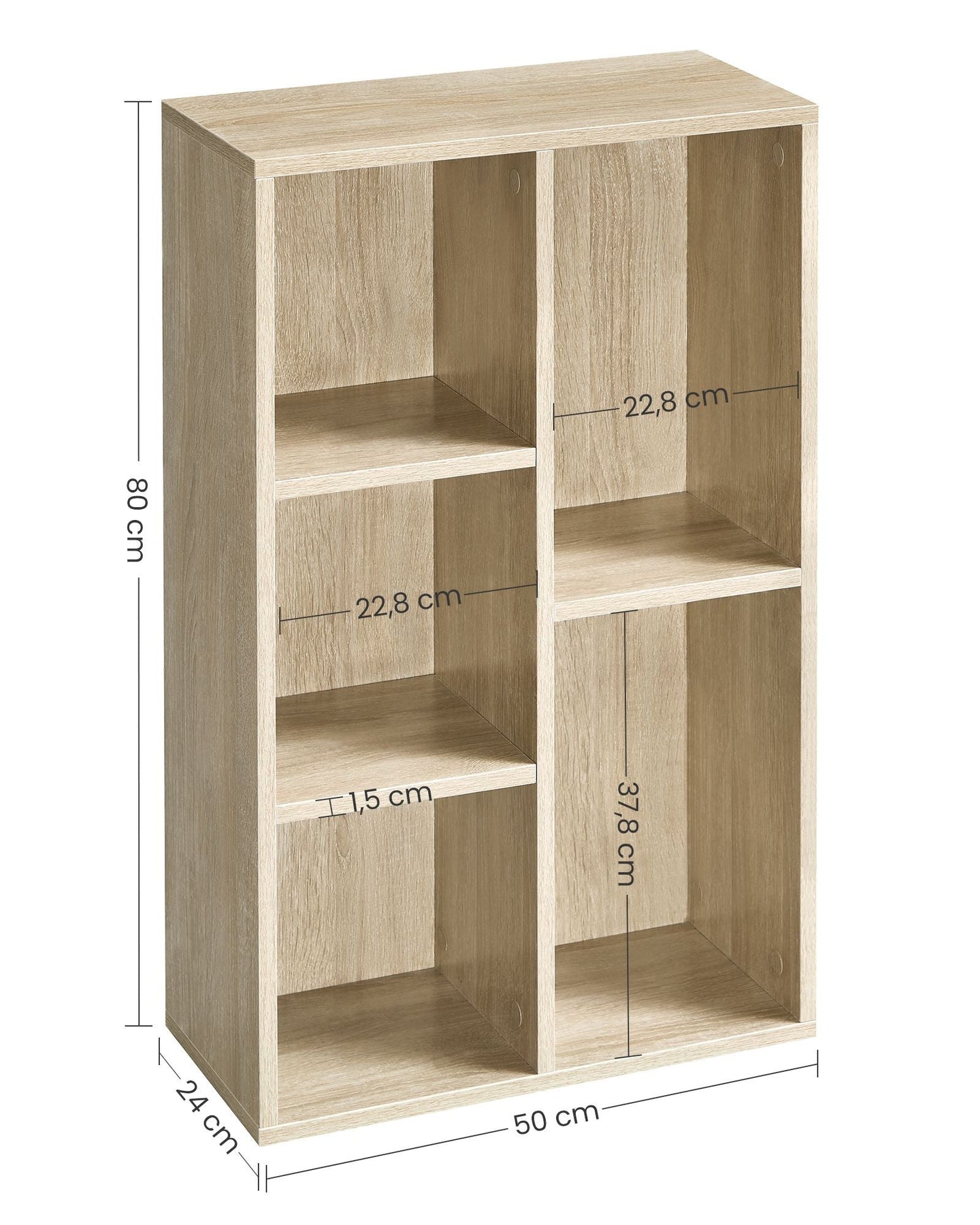 Wooden Bookcase - 5-Cube Design - Oak - Floor Standing Bookshelf