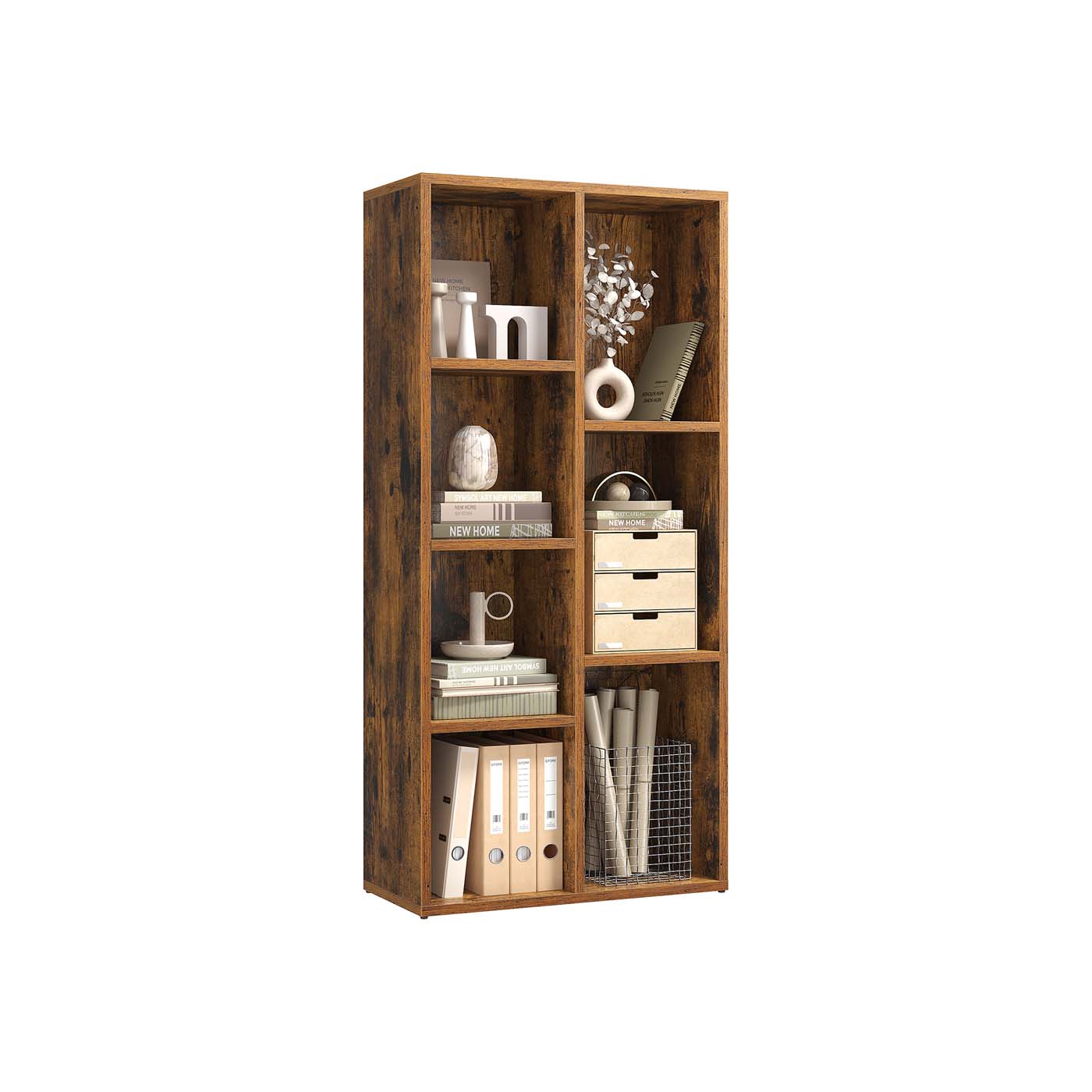 7 Compartment Bookcase - Oak - Wooden
