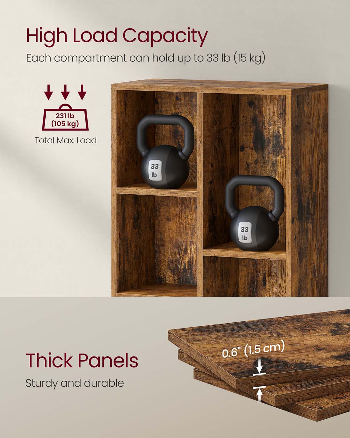 7 Compartment Bookcase - Oak - Wooden