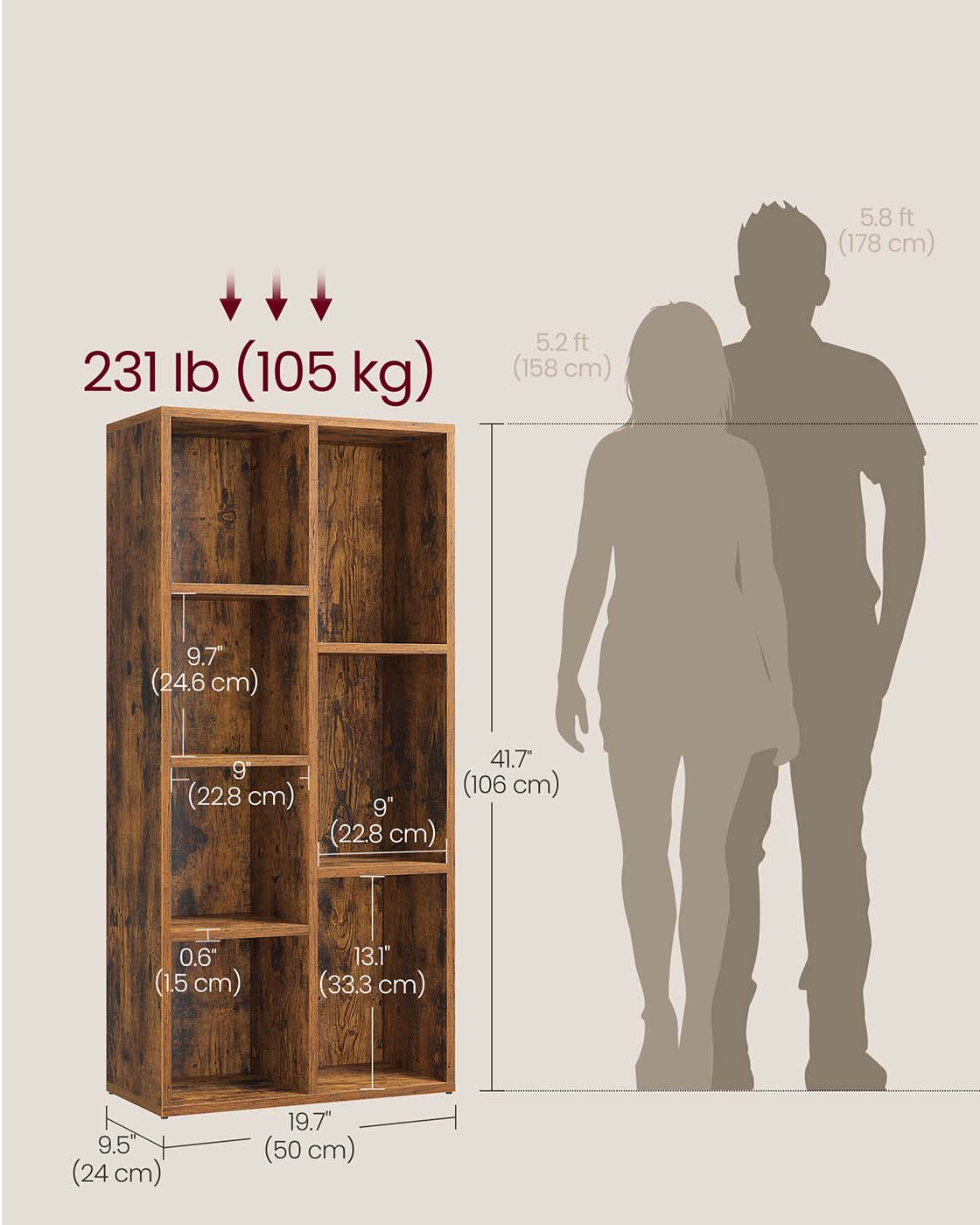 7 Compartment Bookcase - Oak - Wooden