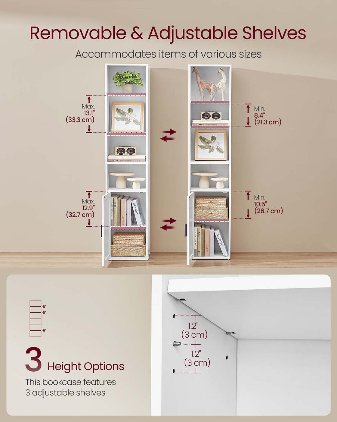 Tall Bookcase - 6-Tier with Door - Rustic Brown - Wooden