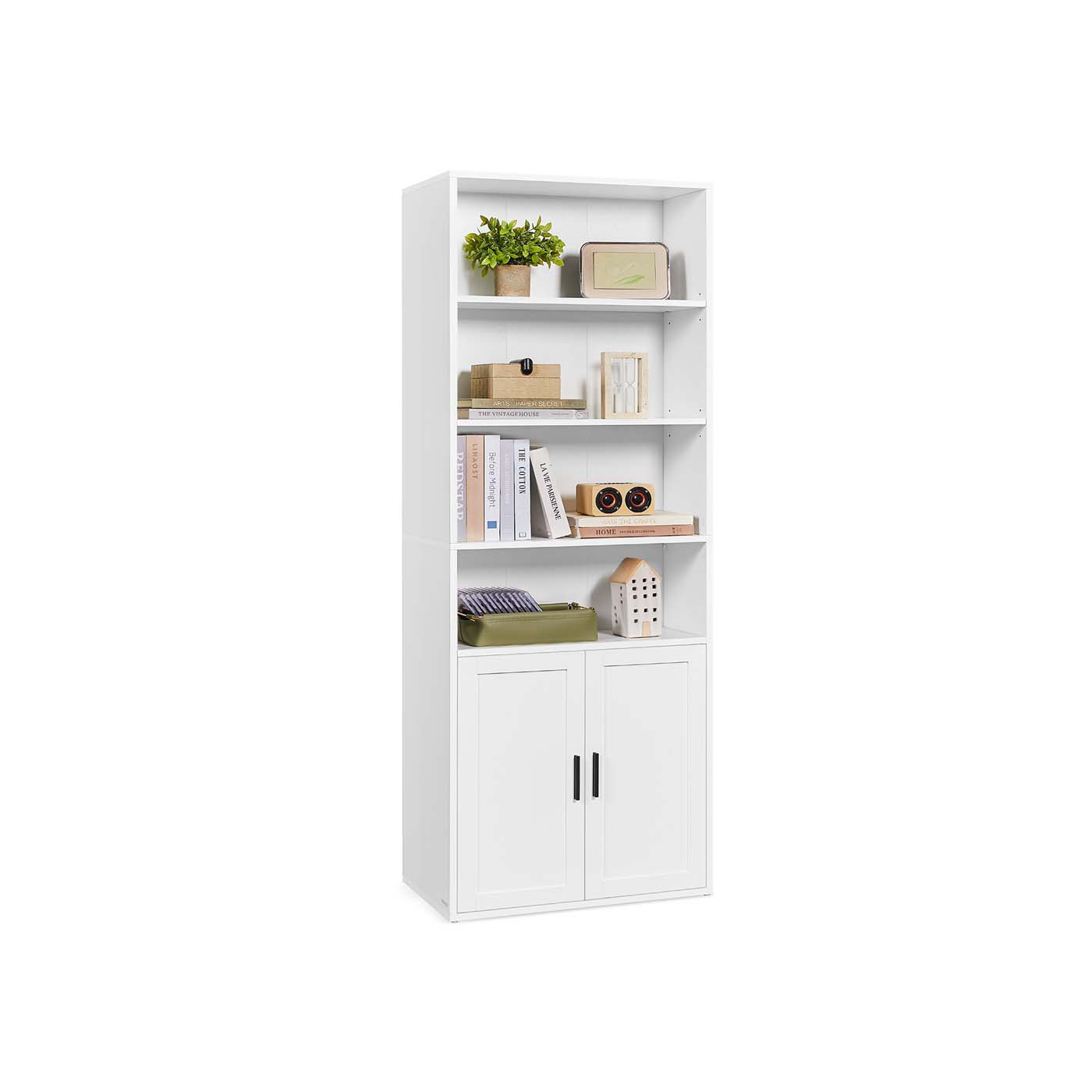 Tall Wooden Bookcase - 6-Tier with Door - Wood - Cloud White