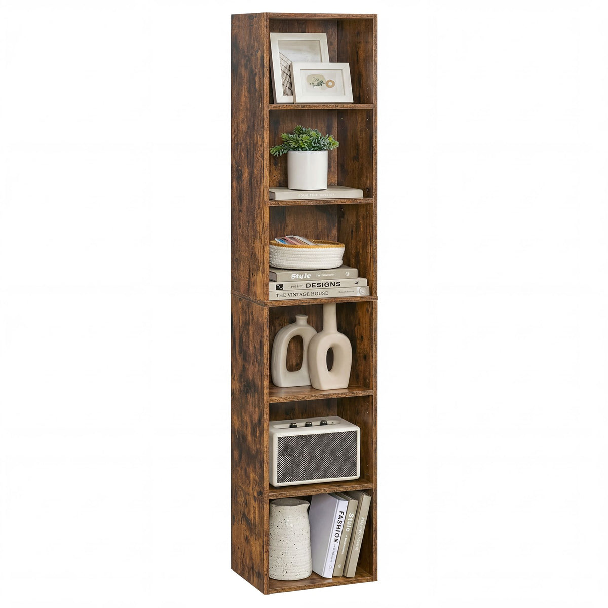 Bookcase - Standing with Multiple Tiers - Rustic Brown - 30.2 x 24 x 160.7 cm