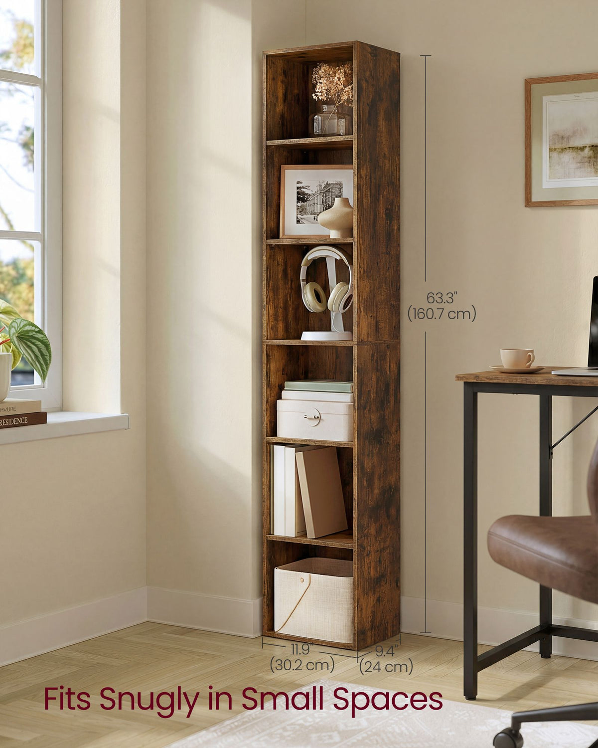 Bookcase - Standing with Multiple Tiers - Rustic Brown - 30.2 x 24 x 160.7 cm