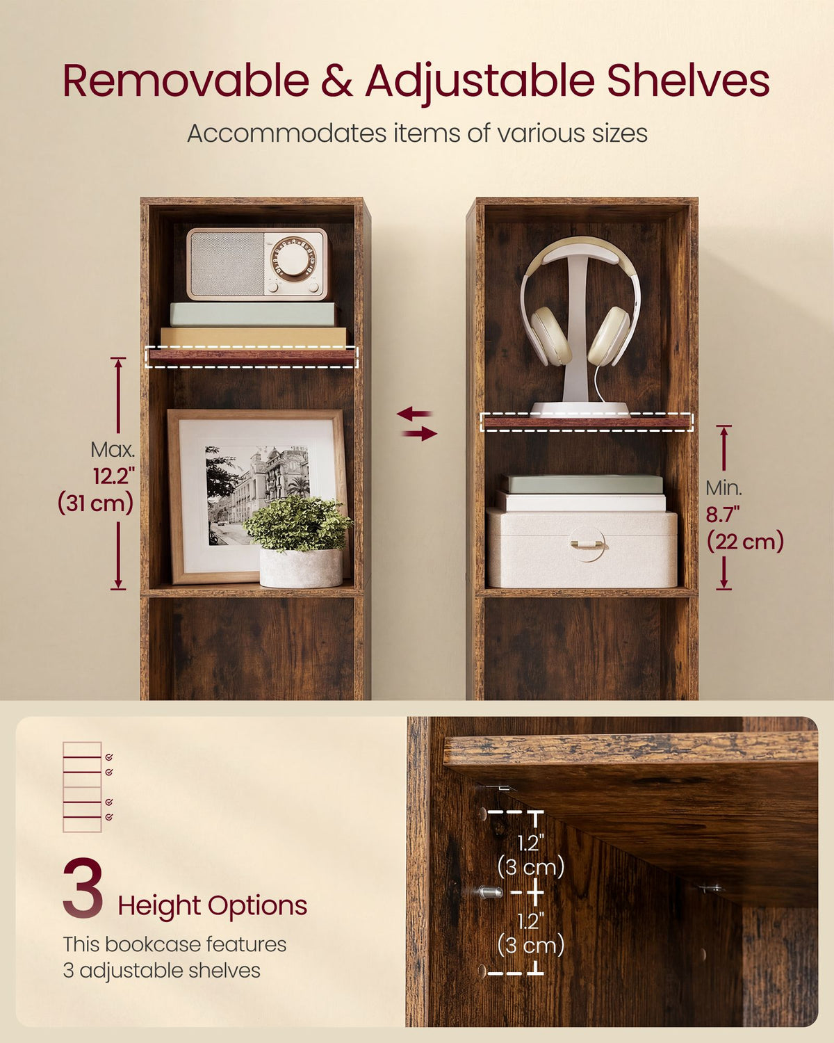 Bookcase - Standing with Multiple Tiers - Rustic Brown - 30.2 x 24 x 160.7 cm