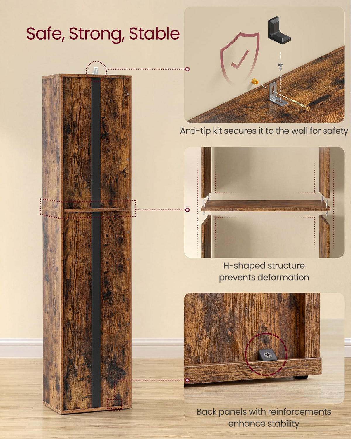 Bookcase - Standing with Multiple Tiers - Rustic Brown - 30.2 x 24 x 160.7 cm