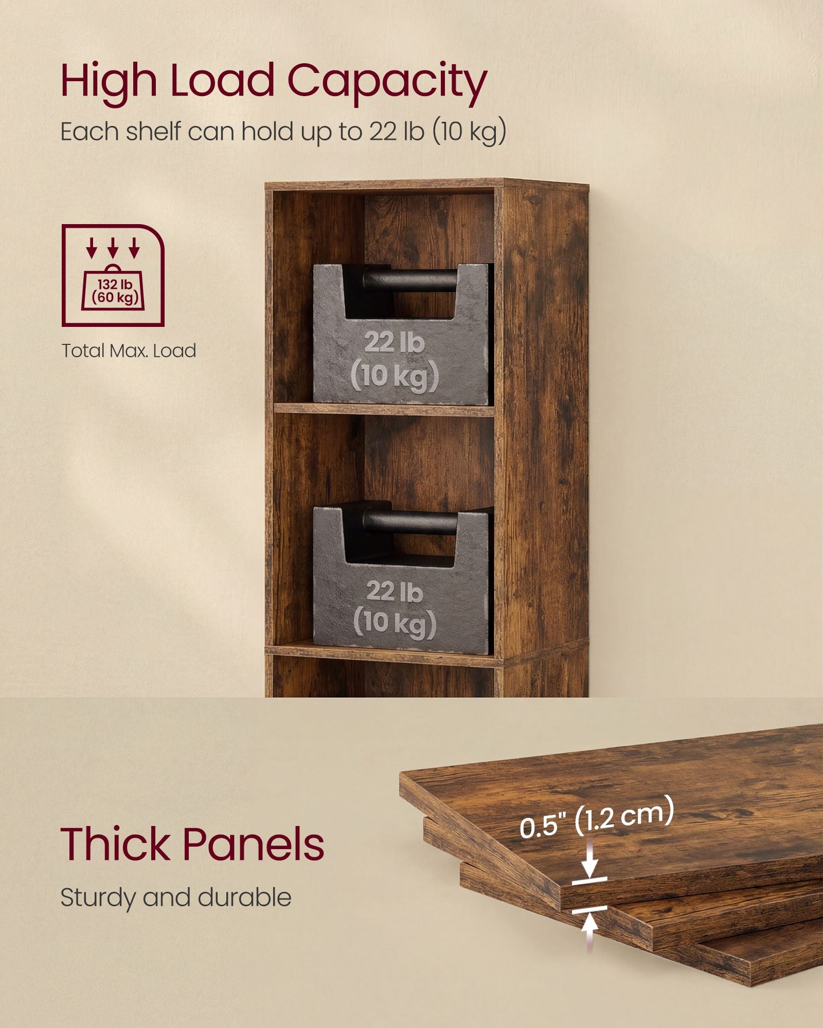 Bookcase - Standing with Multiple Tiers - Rustic Brown - 30.2 x 24 x 160.7 cm