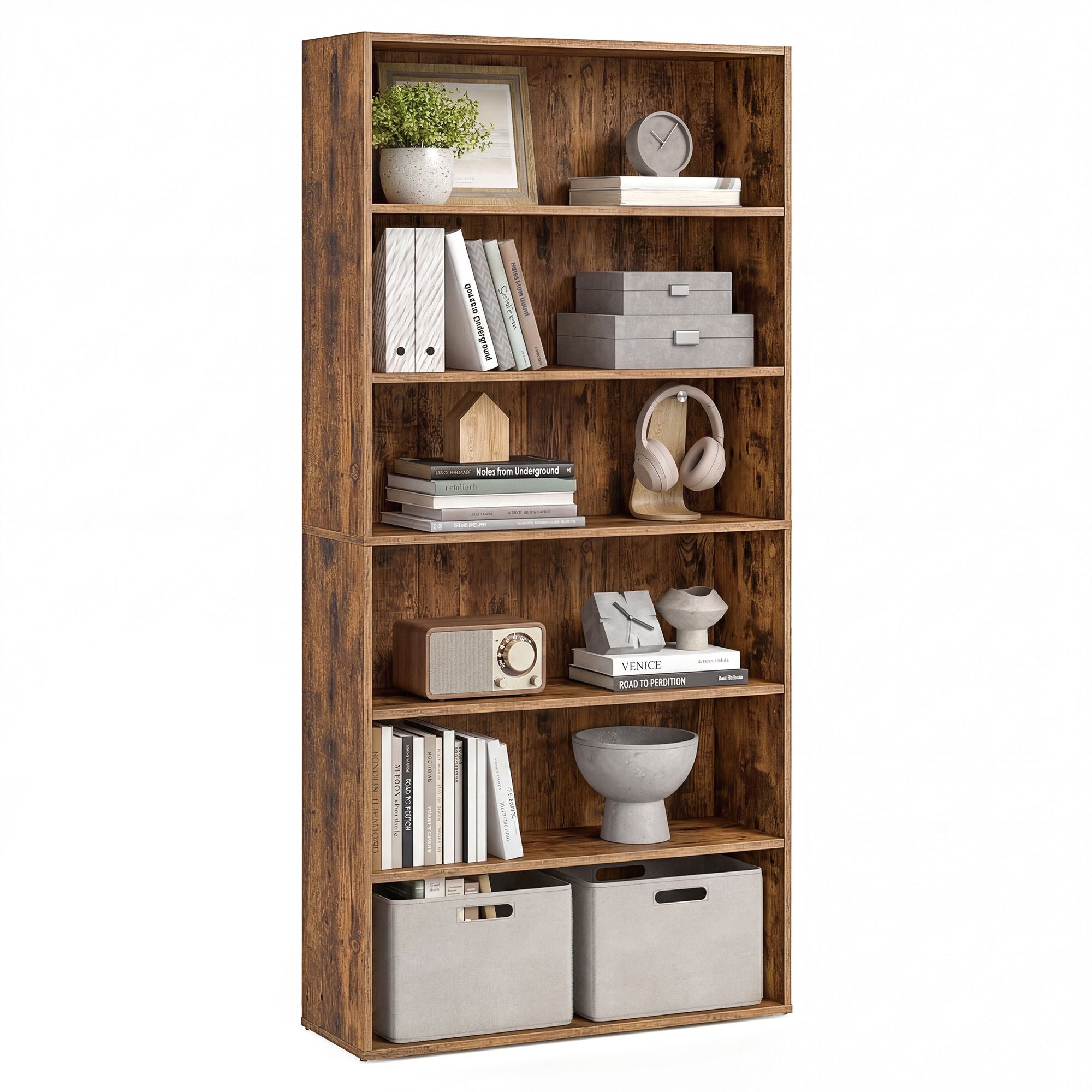 Storage Shelving Unit - Open with Multiple Tiers - Rustic Brown - 80 x 24 x 160.7 cm
