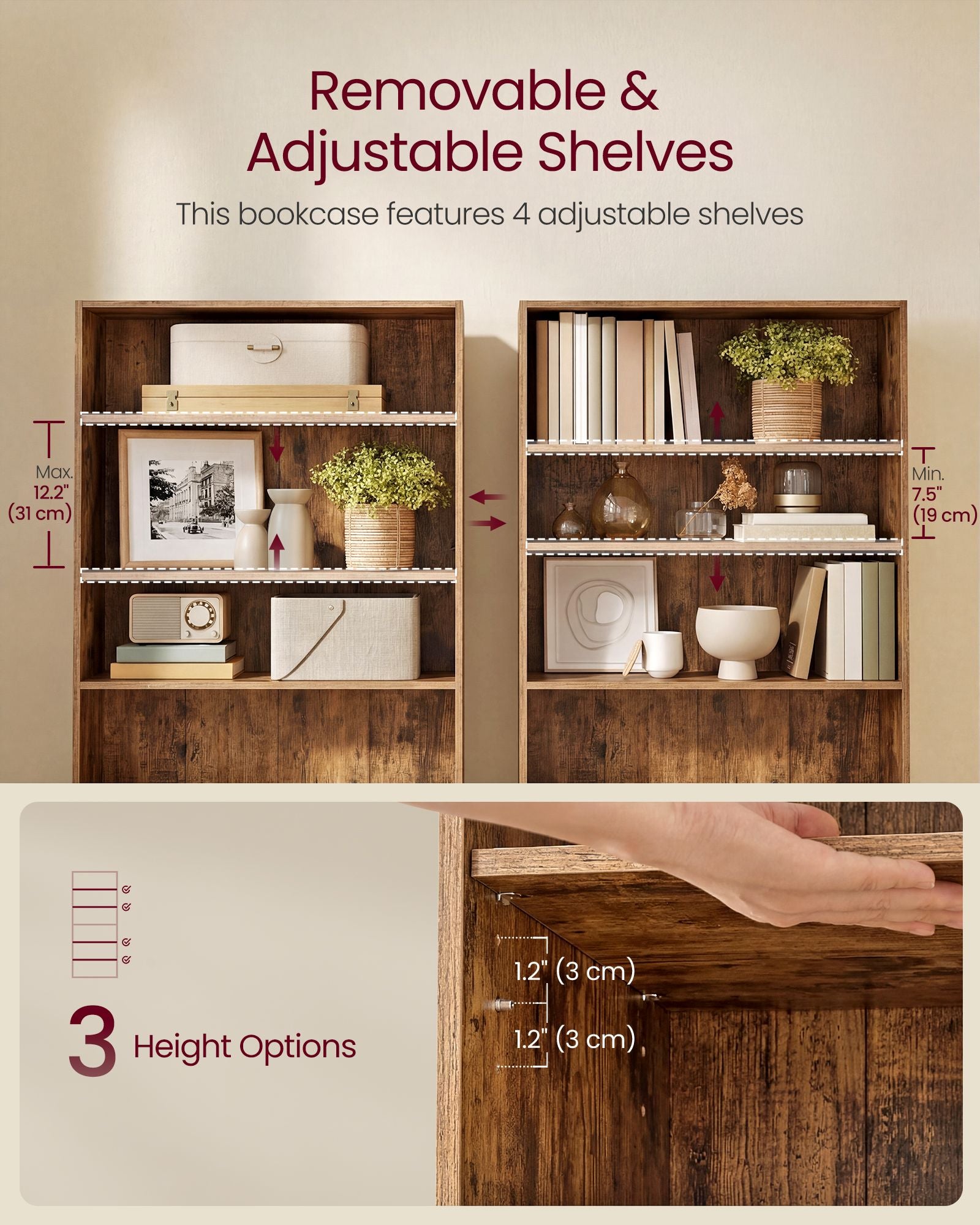 Storage Shelving Unit - Open with Multiple Tiers - Rustic Brown - 80 x 24 x 160.7 cm