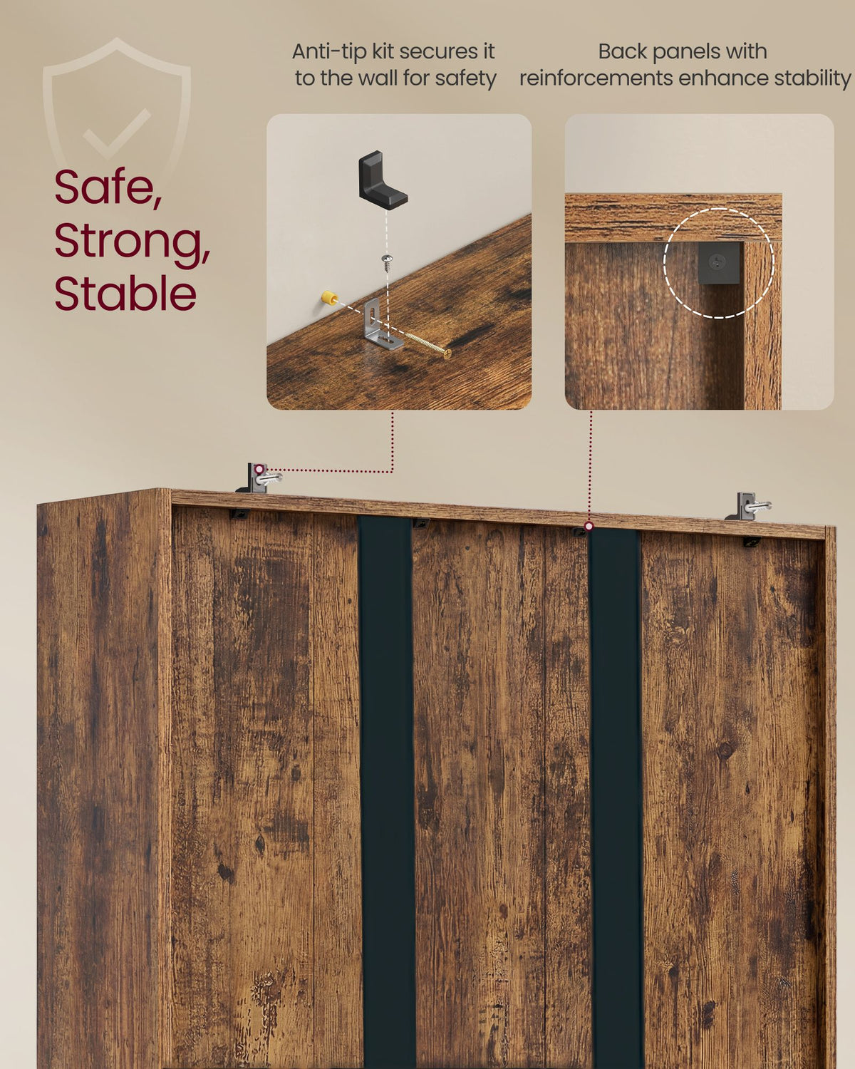Storage Shelving Unit - Open with Multiple Tiers - Rustic Brown - 80 x 24 x 160.7 cm