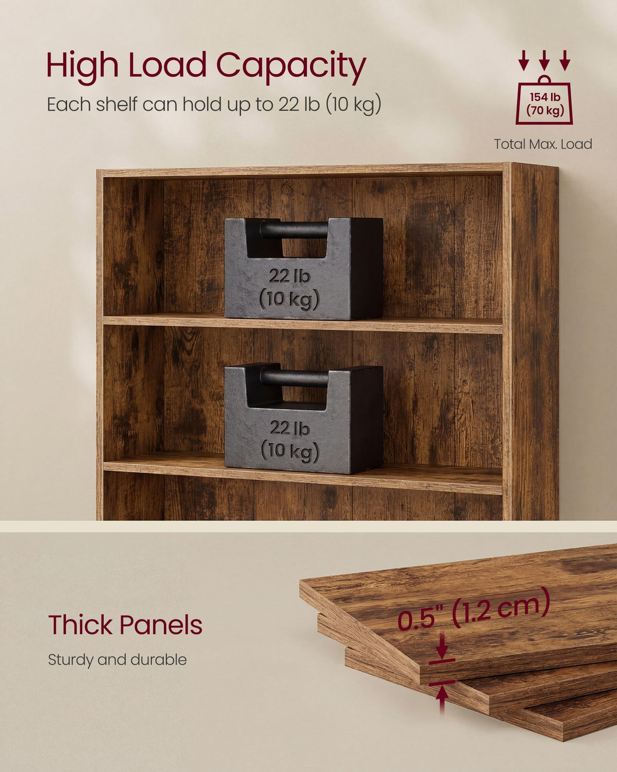 Storage Shelving Unit - Open with Multiple Tiers - Rustic Brown - 80 x 24 x 160.7 cm