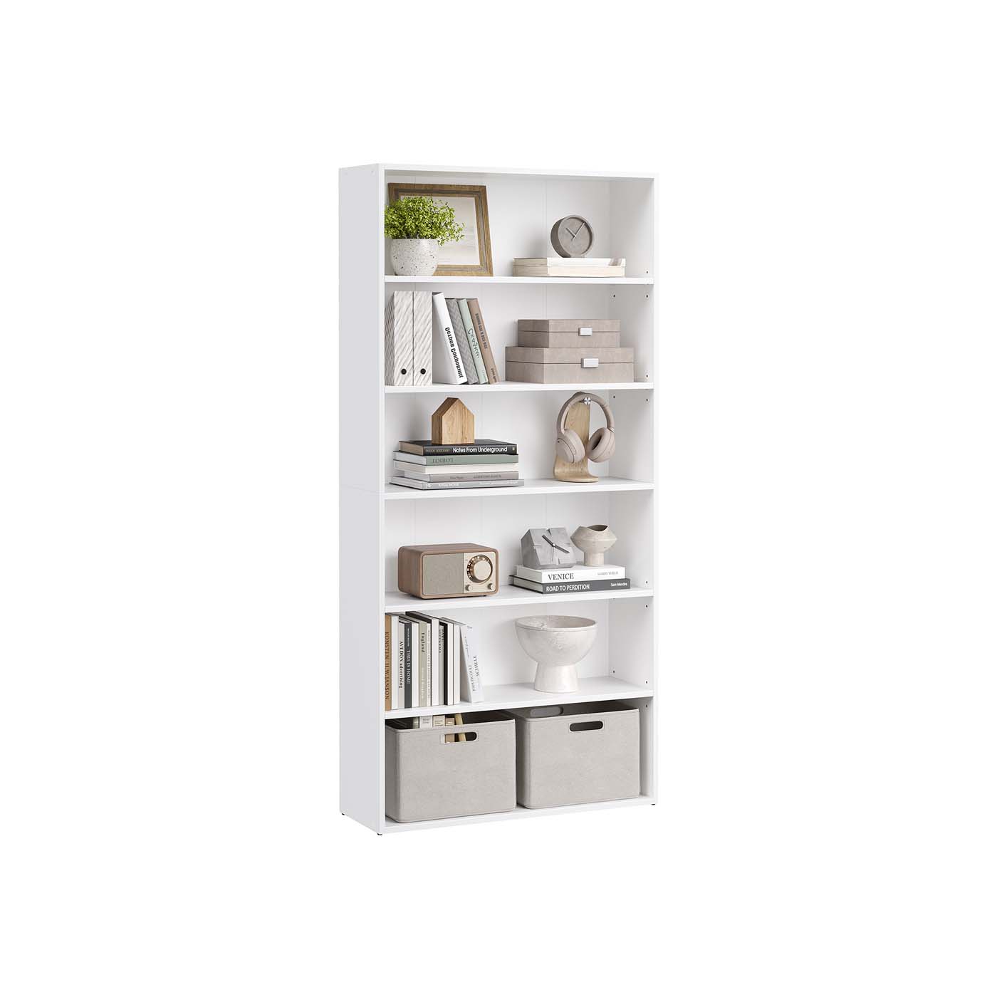 5-Tier Bookshelf - Wood - Cloud White - Open Storage Design