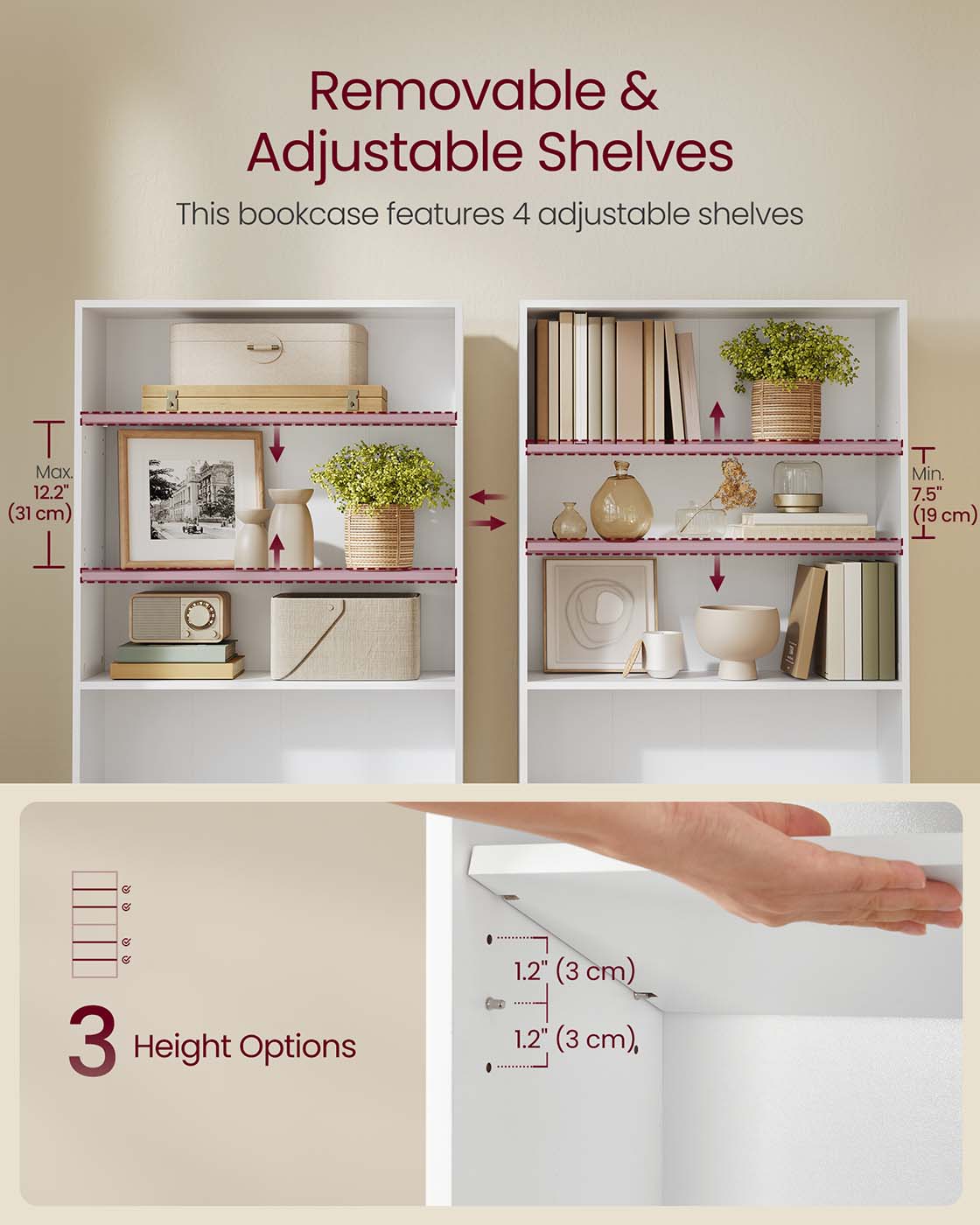 5-Tier Bookshelf - Wood - Cloud White - Open Storage Design