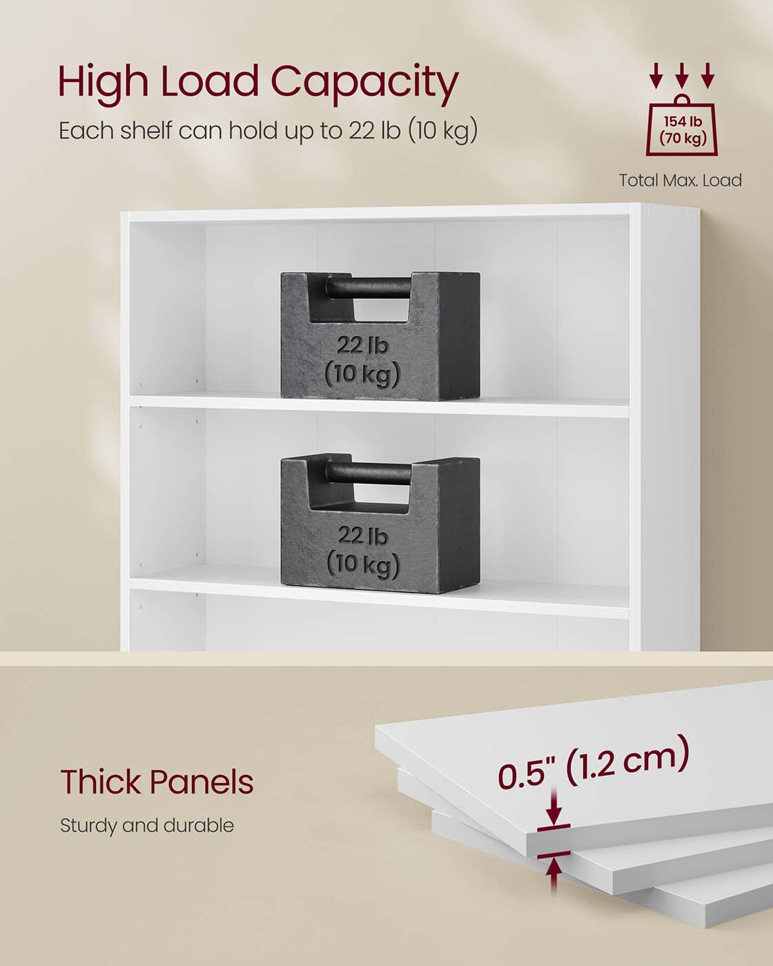 5-Tier Bookshelf - Wood - Cloud White - Open Storage Design