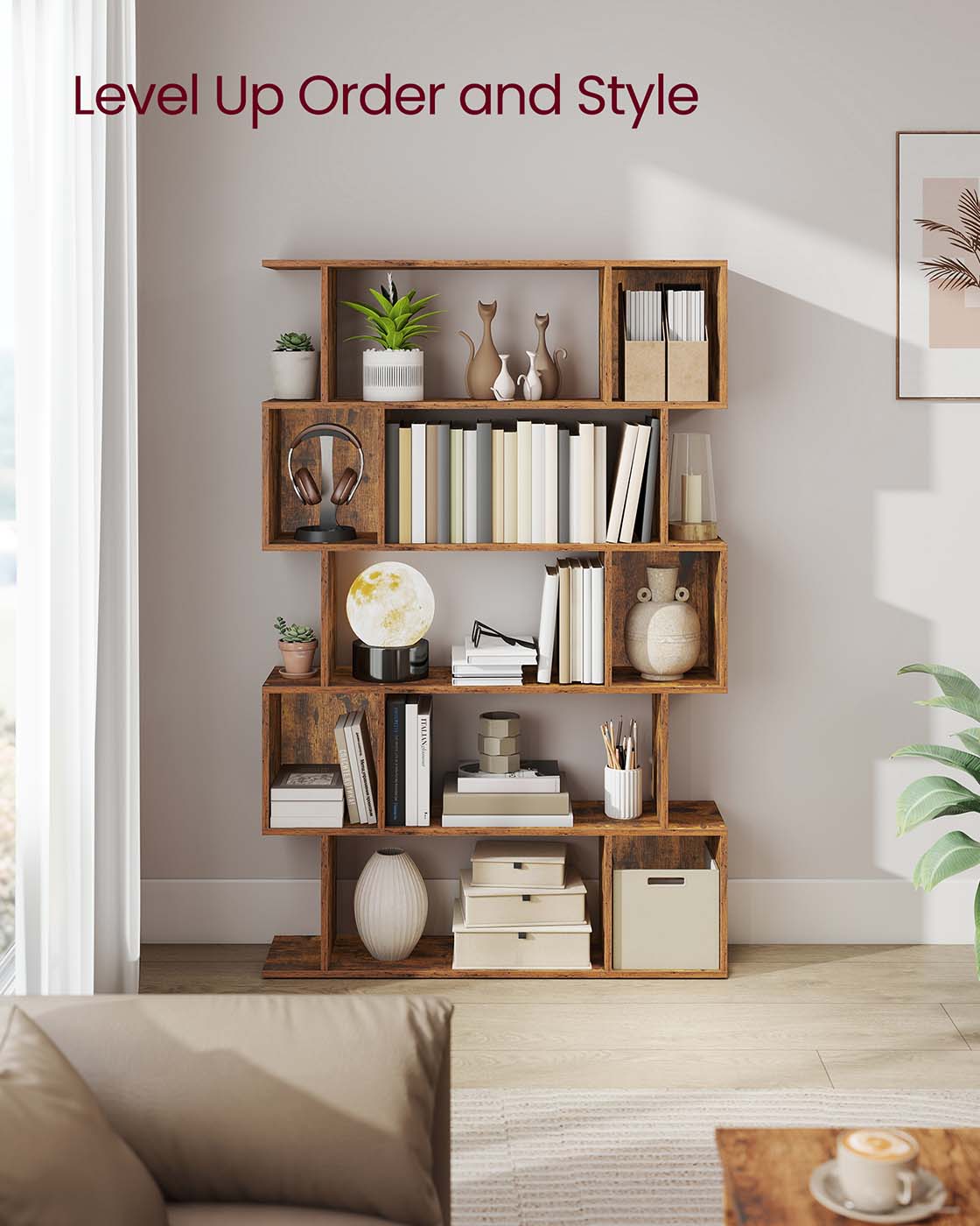 5-Tier Bookshelf - Rustic Brown - Wooden