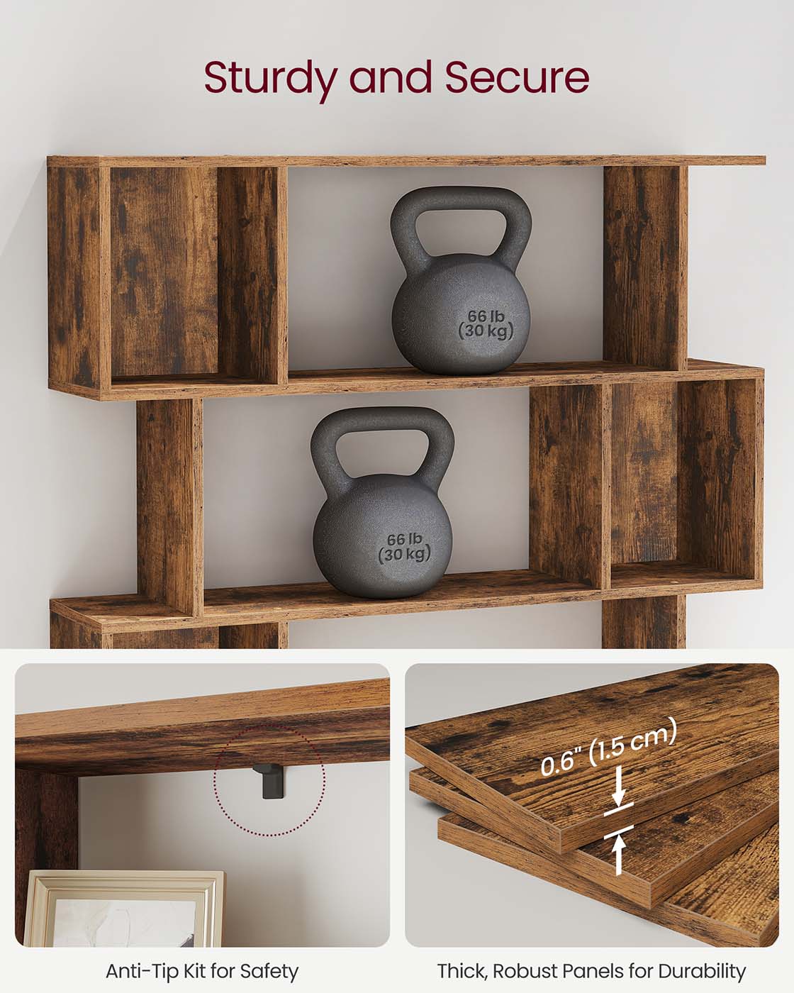 5-Tier Bookshelf - Rustic Brown - Wooden