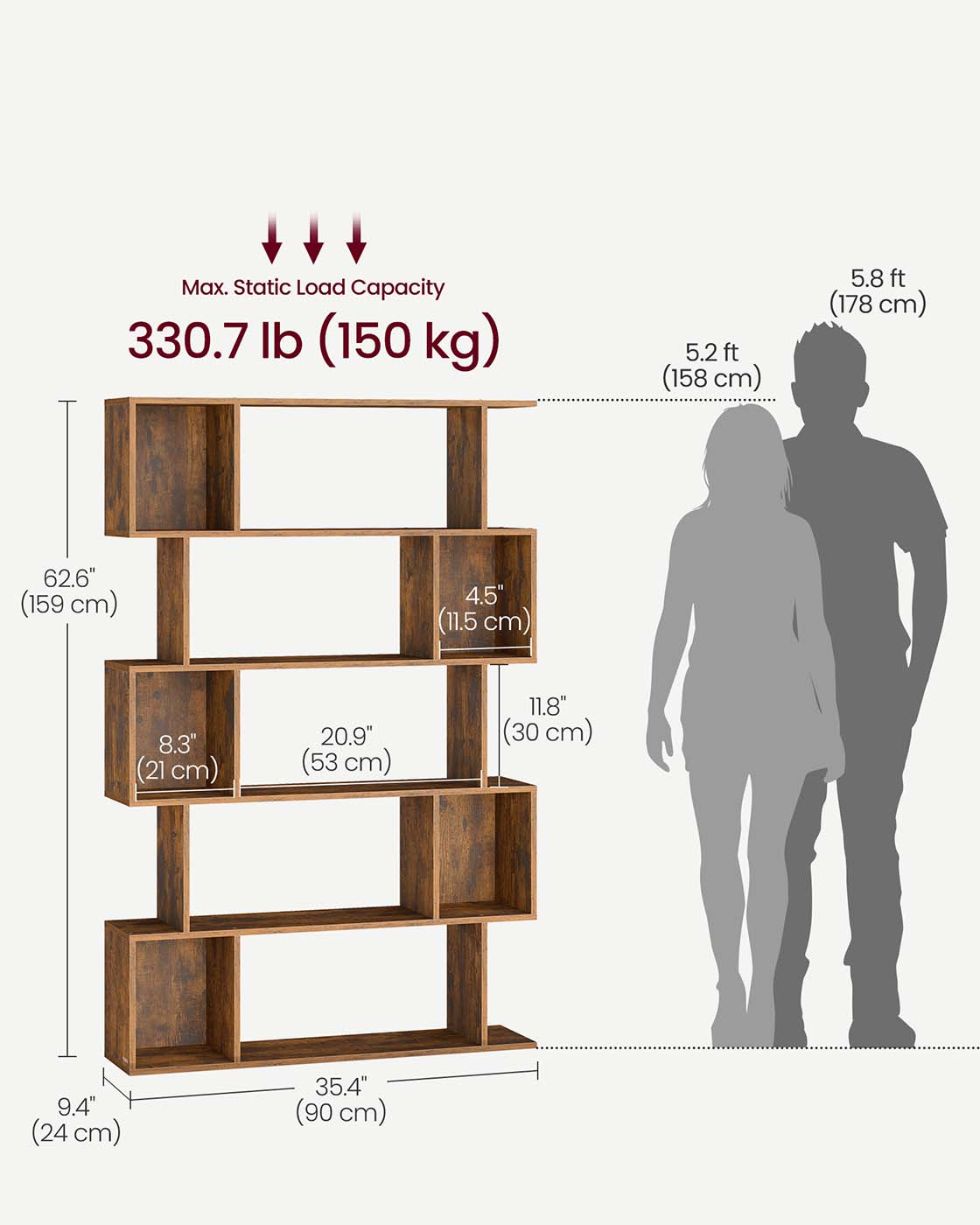 5-Tier Bookshelf - Rustic Brown - Wooden