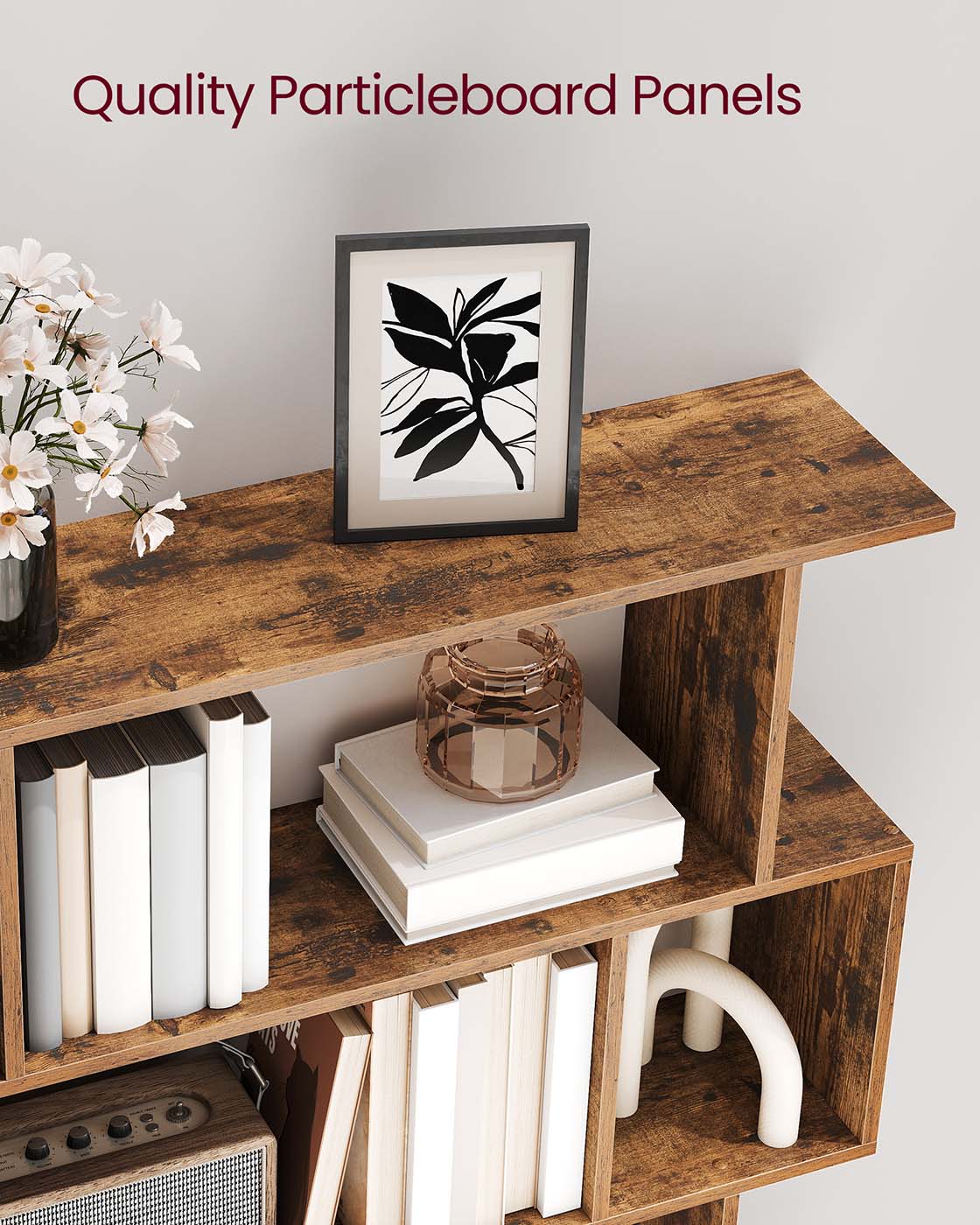 5-Tier Bookshelf - Rustic Brown - Wooden