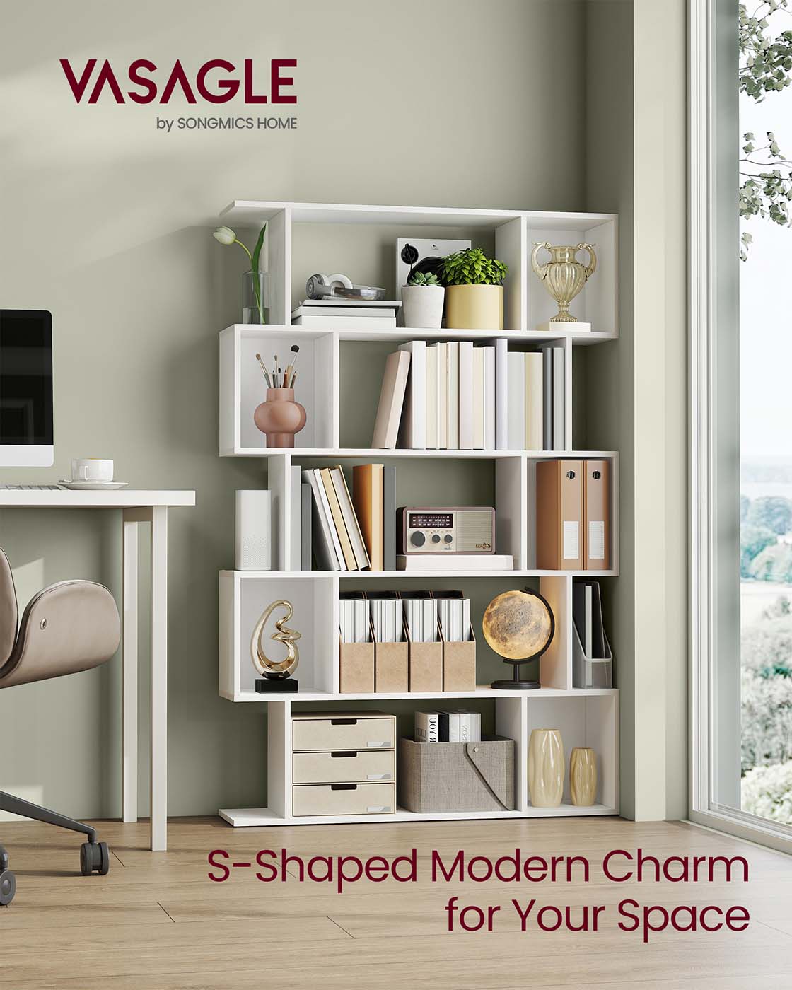 5-Tier Bookshelf - Matte White - Wooden