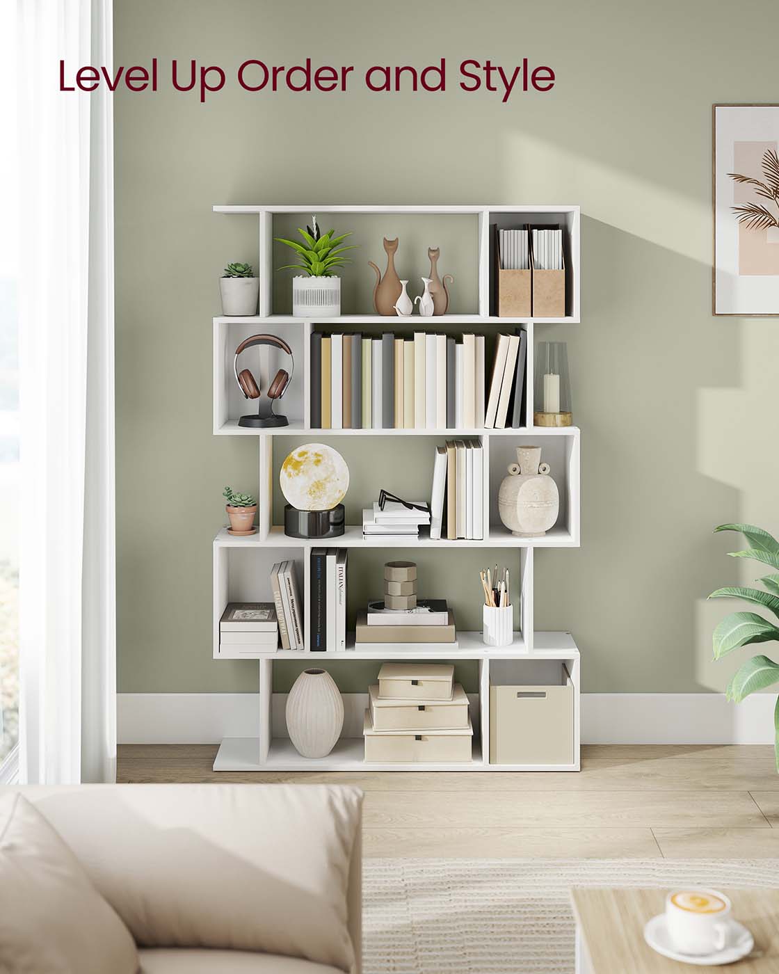 5-Tier Bookshelf - Matte White - Wooden