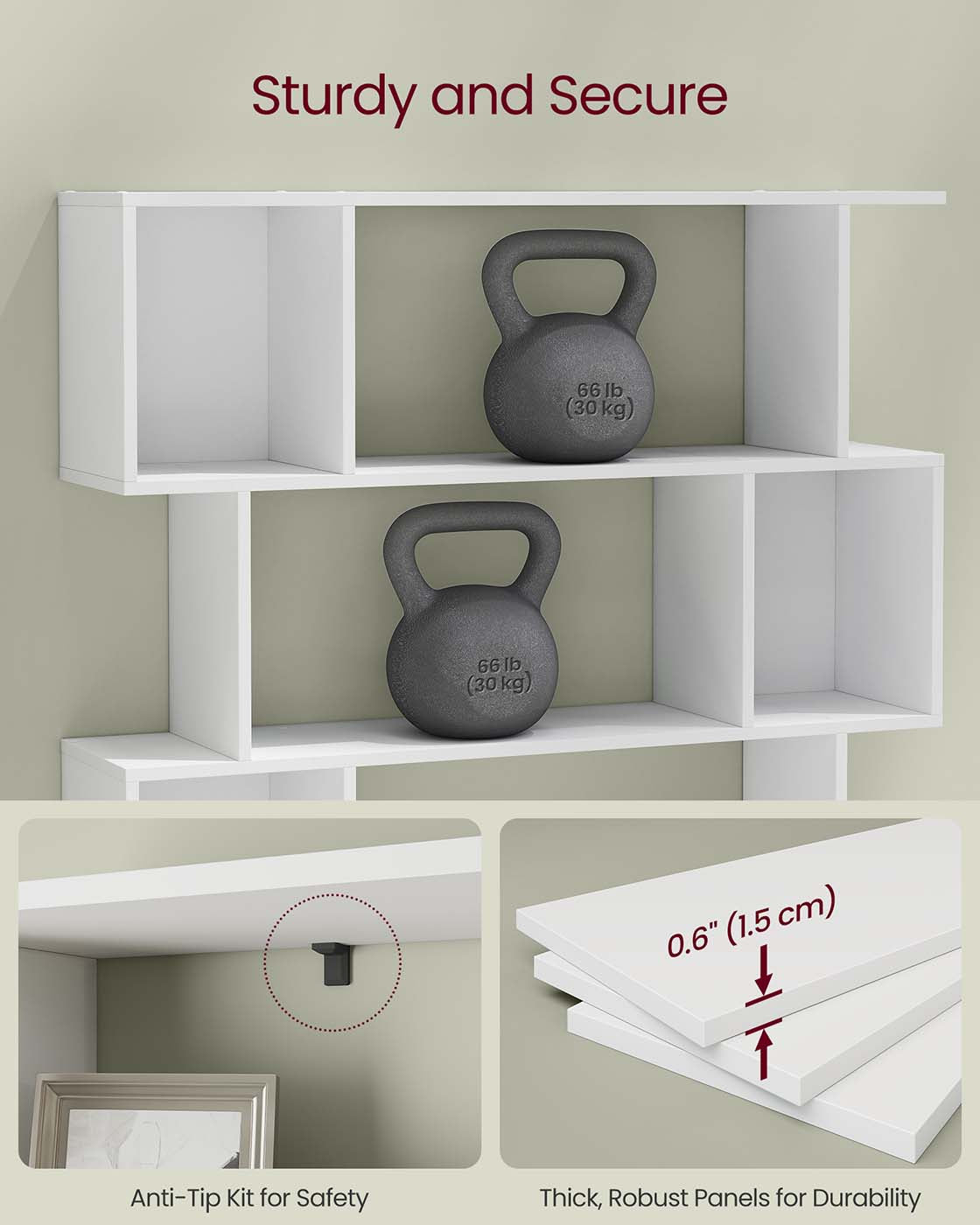 5-Tier Bookshelf - Matte White - Wooden