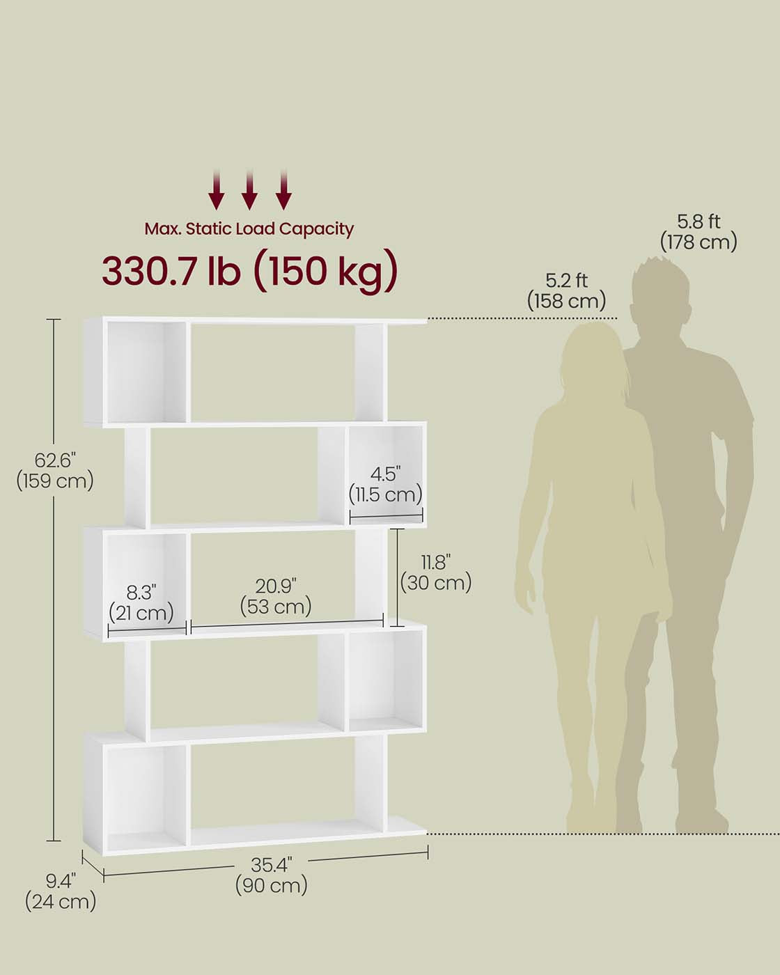 5-Tier Bookshelf - Matte White - Wooden