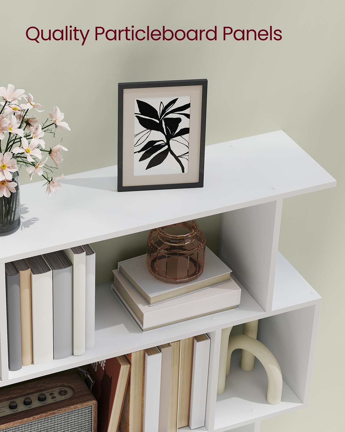 5-Tier Bookshelf - Matte White - Wooden