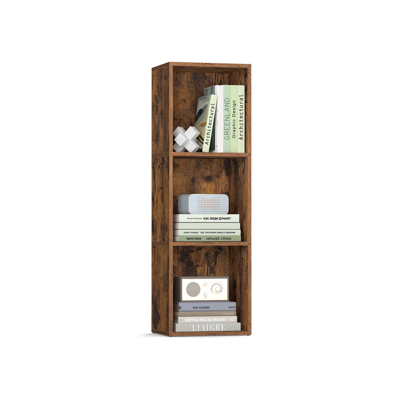 3-Tier Bookshelf - Wood - Rustic Brown - Open Compartments