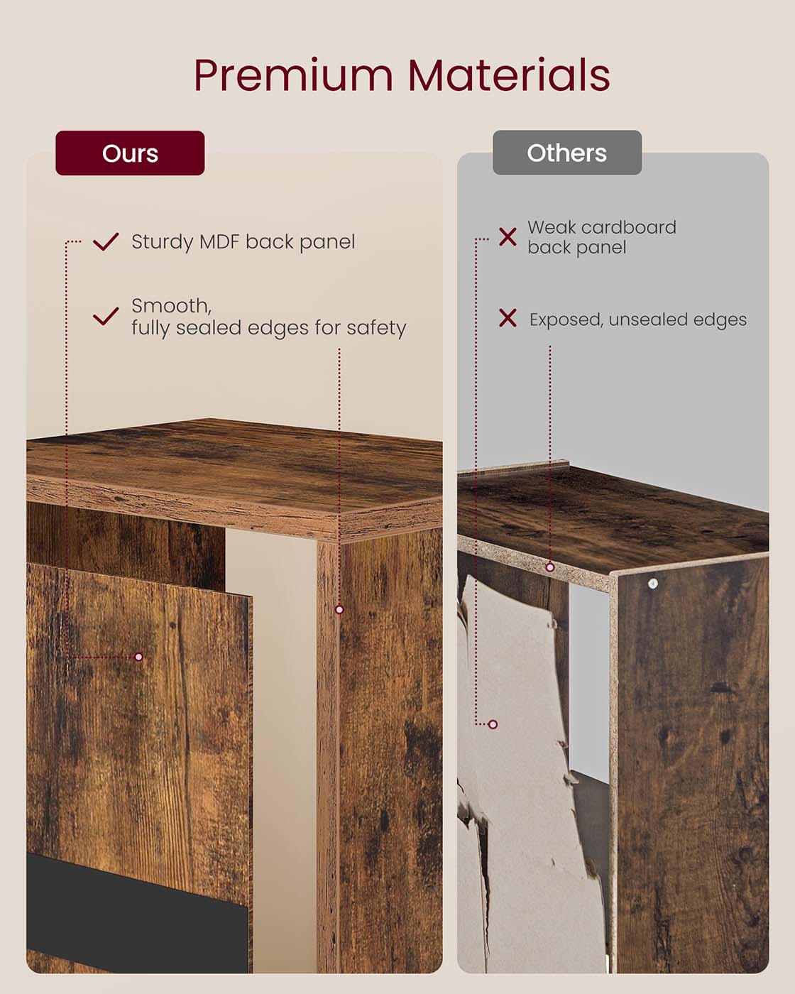 3-Tier Bookshelf - Wood - Rustic Brown - Open Compartments