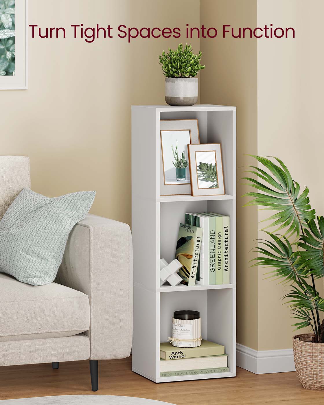 3-Tier Bookshelf - Wood - Rustic Brown - Open Compartments