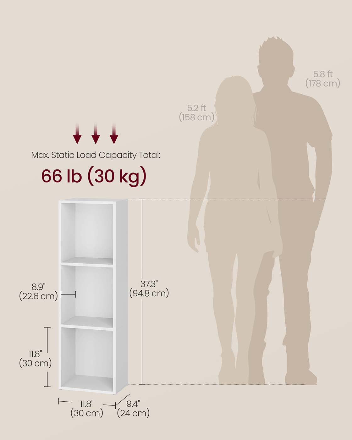 3-Tier Bookshelf - Wood - Rustic Brown - Open Compartments