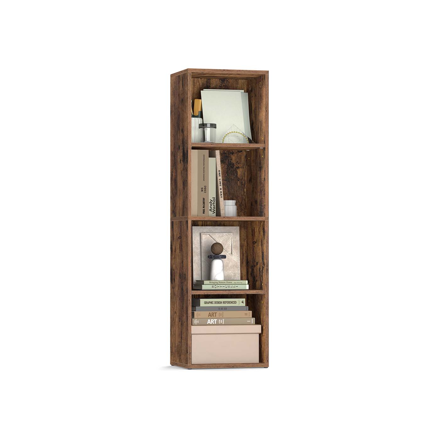 4-Tier Cube Bookshelf - Engineered Wood - Rustic Brown - Open Shelves for Versatile Display and Storage