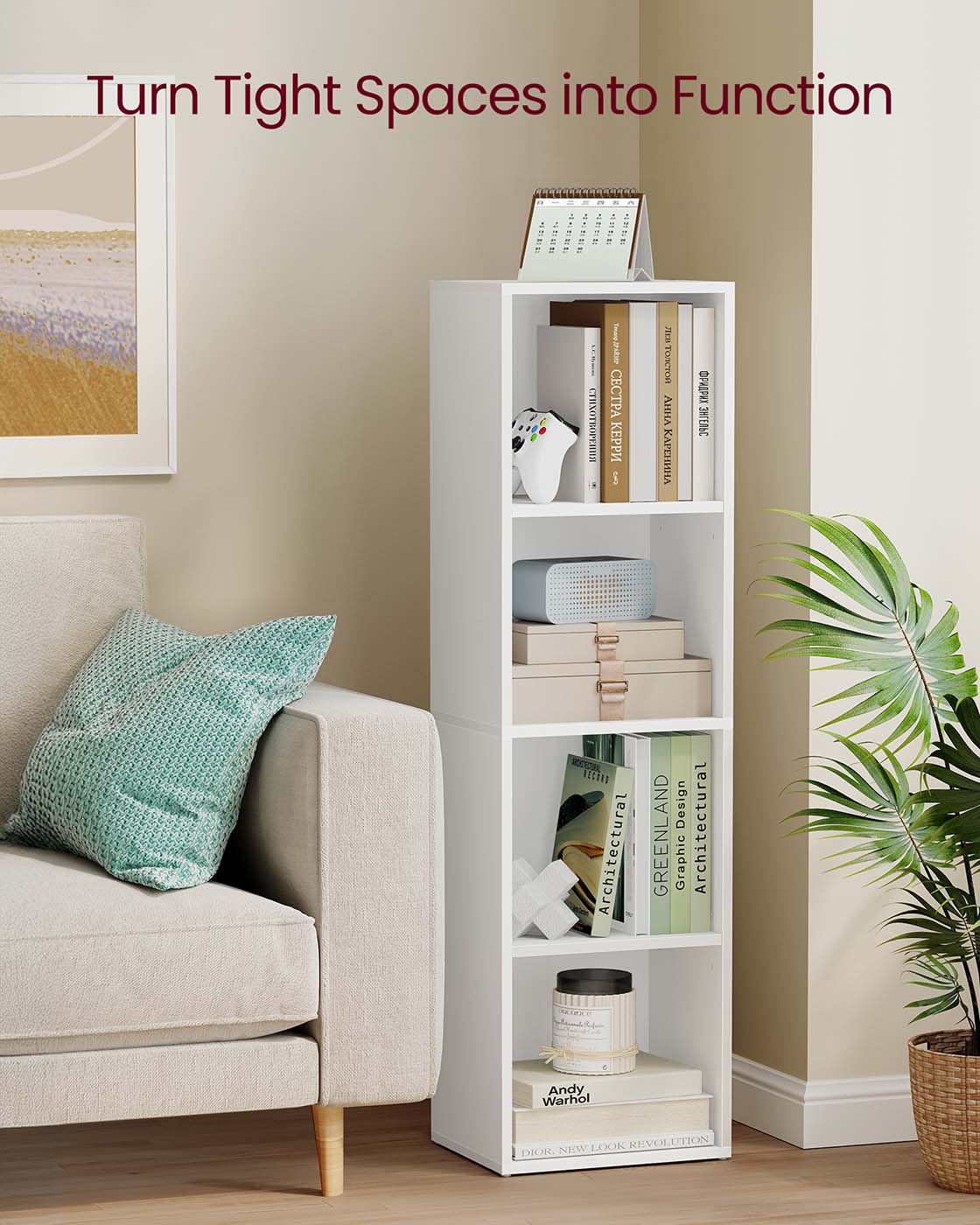 4-Tier Cube Bookshelf - Engineered Wood - Rustic Brown - Open Shelves for Versatile Display and Storage