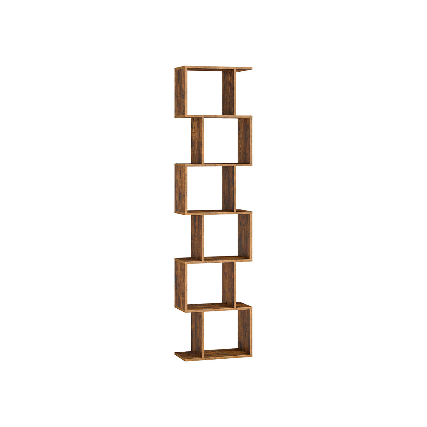 Bookshelf - Engineered Wood - Rustic Brown - 6-Tier Room Divider with Cube Shelves