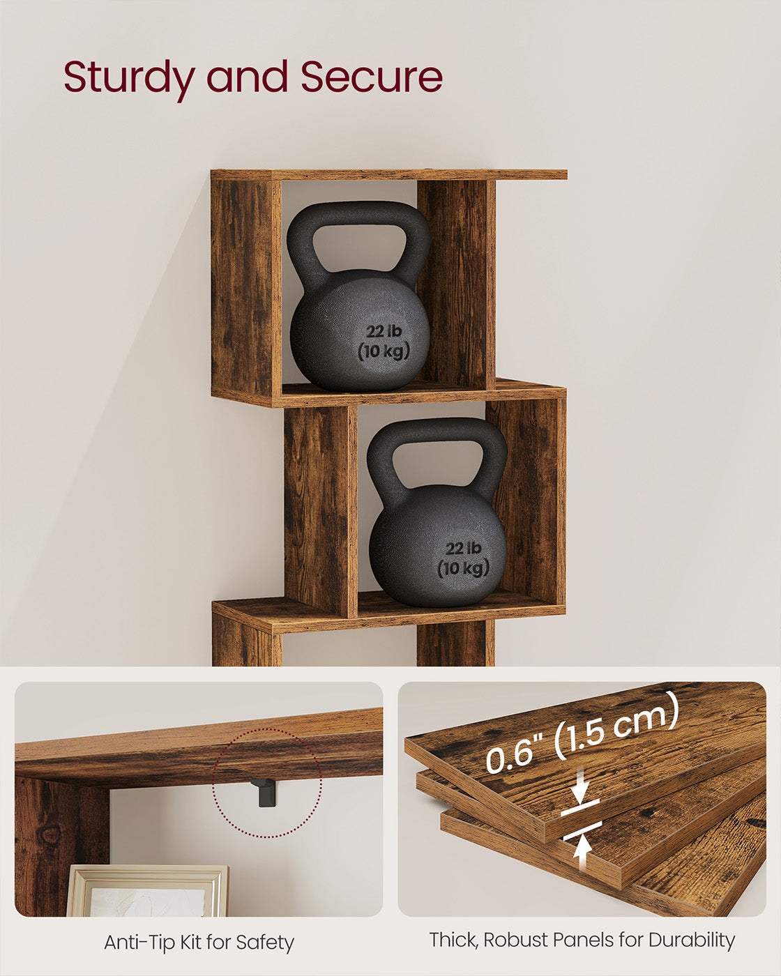 Bookshelf - Engineered Wood - Rustic Brown - 6-Tier Room Divider with Cube Shelves