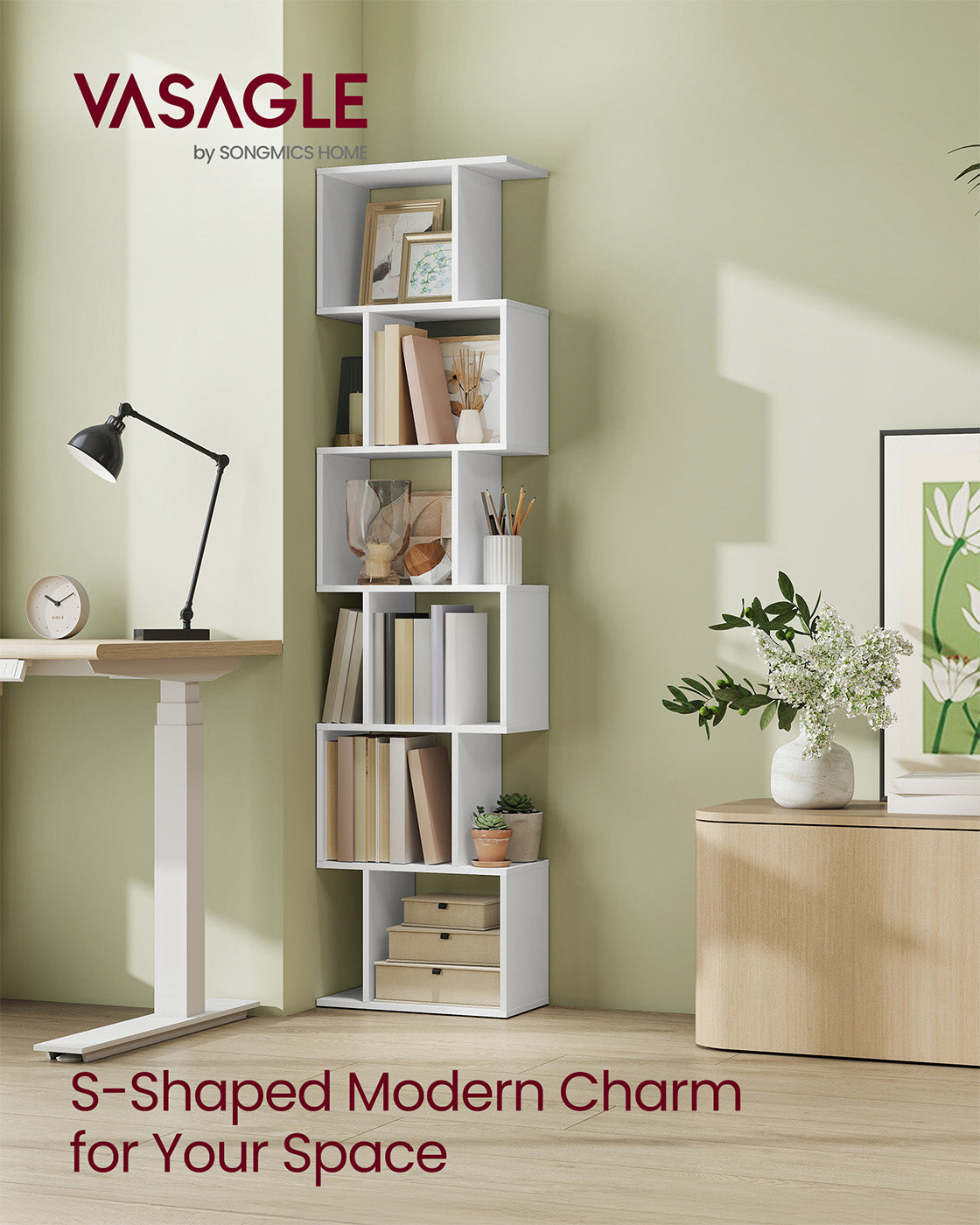 Bookshelf - Engineered Wood - Rustic Brown - 6-Tier Room Divider with Cube Shelves