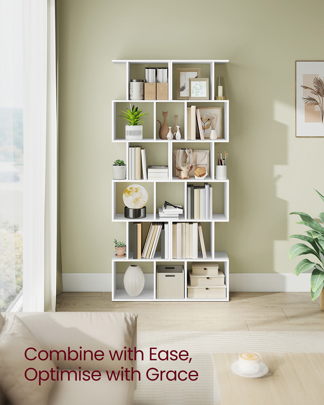 Bookshelf - Engineered Wood - Rustic Brown - 6-Tier Room Divider with Cube Shelves