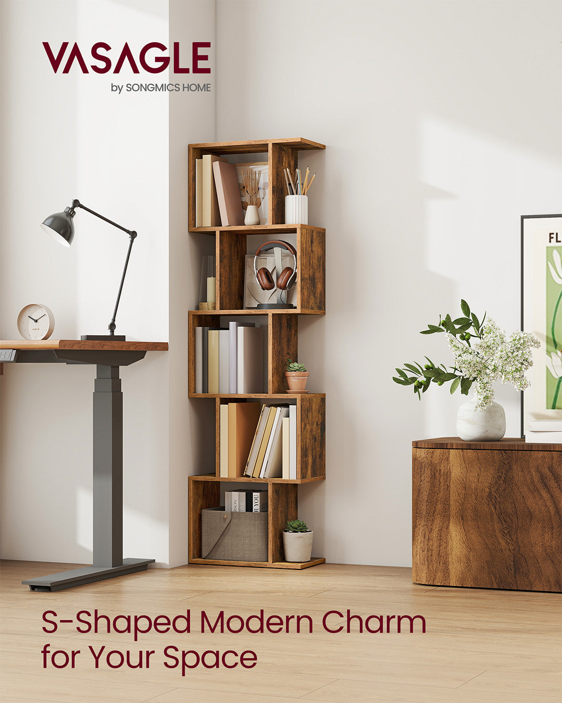 Bookshelf - Engineered Wood - Rustic Brown - 6-Tier Room Divider with Cube Shelves