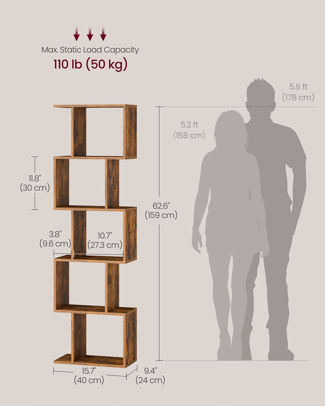 Bookshelf - Engineered Wood - Rustic Brown - 6-Tier Room Divider with Cube Shelves
