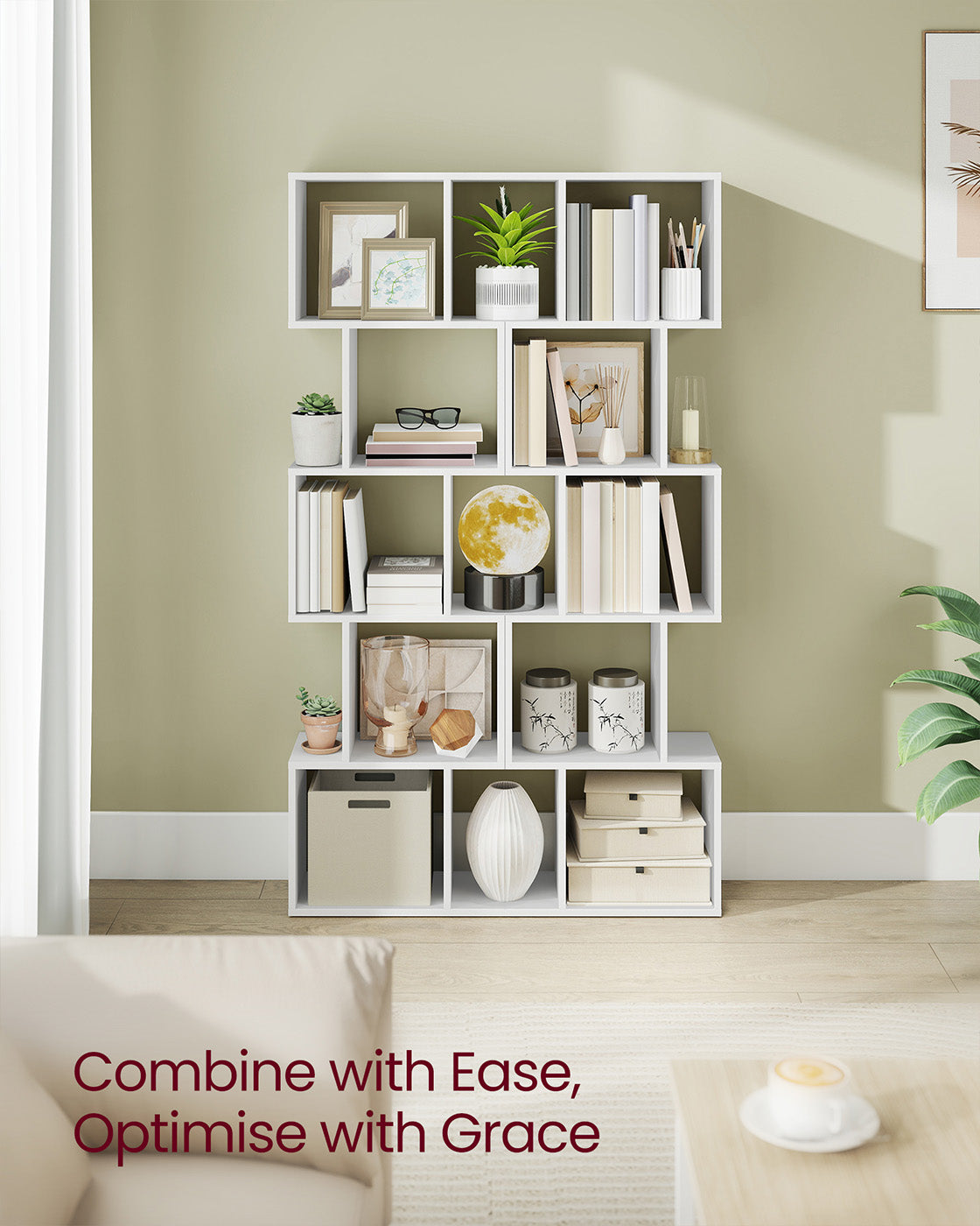 Bookshelf - Engineered Wood - Rustic Brown - 6-Tier Room Divider with Cube Shelves