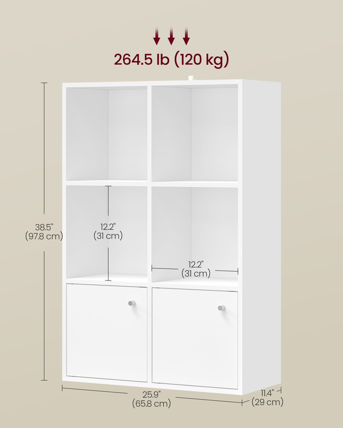 3-Tier Bookcase - 90L - Particleboard - 2 Cabinets