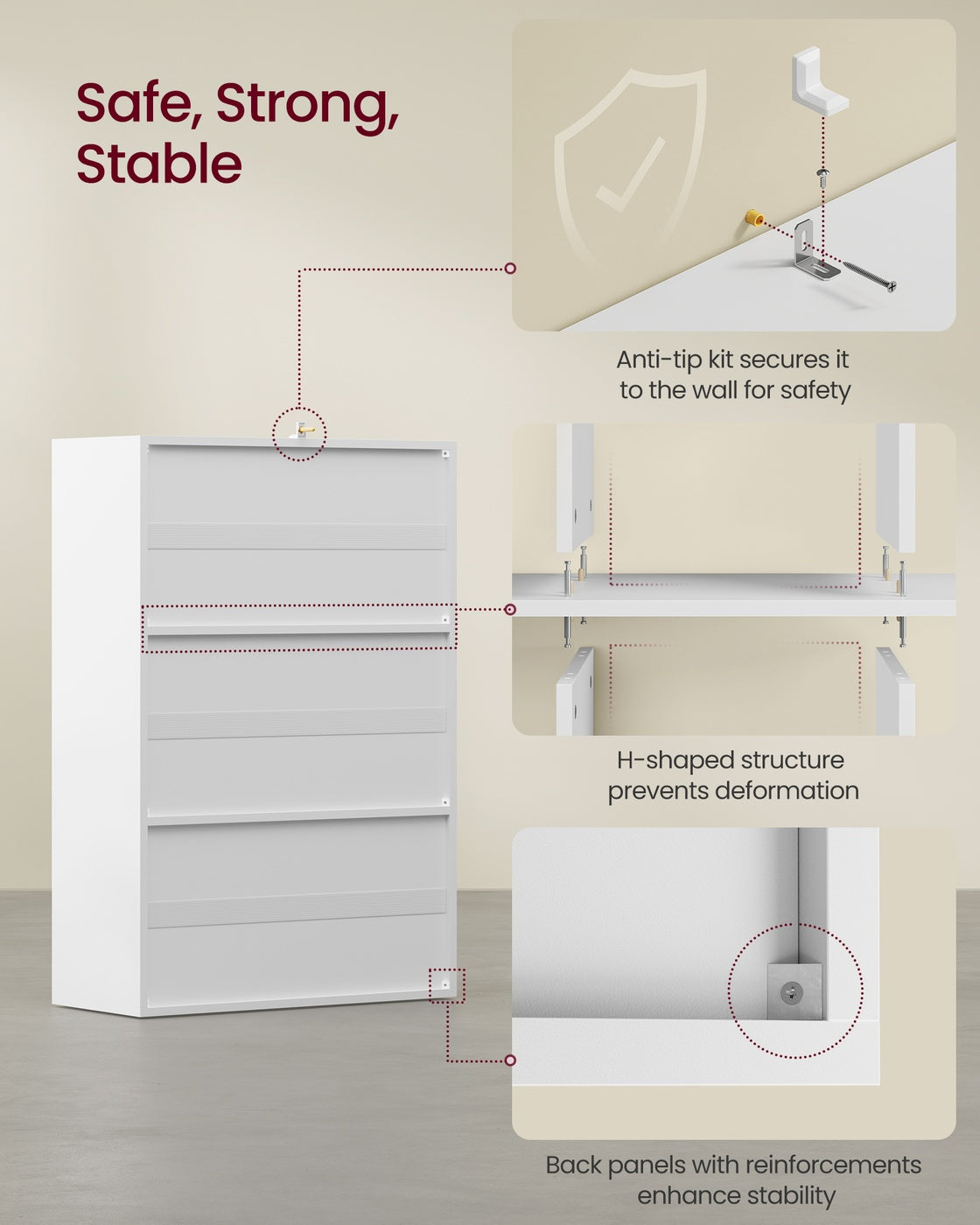 3-Tier Bookcase - 90L - Particleboard - 2 Cabinets